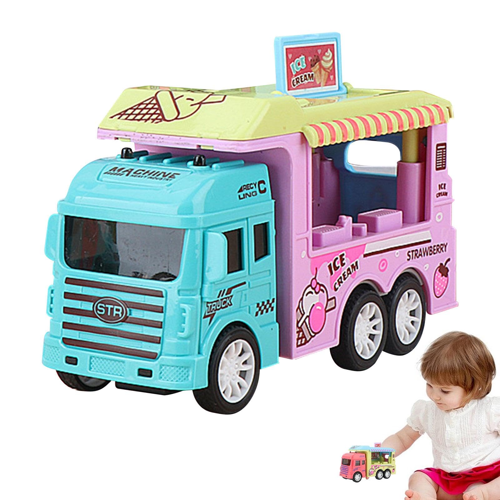 Camión de helados de juguete - Camión de comida para juguetes de preescolar - Camión transportador de vehículos de juguete para niños, coche de helados para niños con lindo cuerpo de graffiti de dibuj