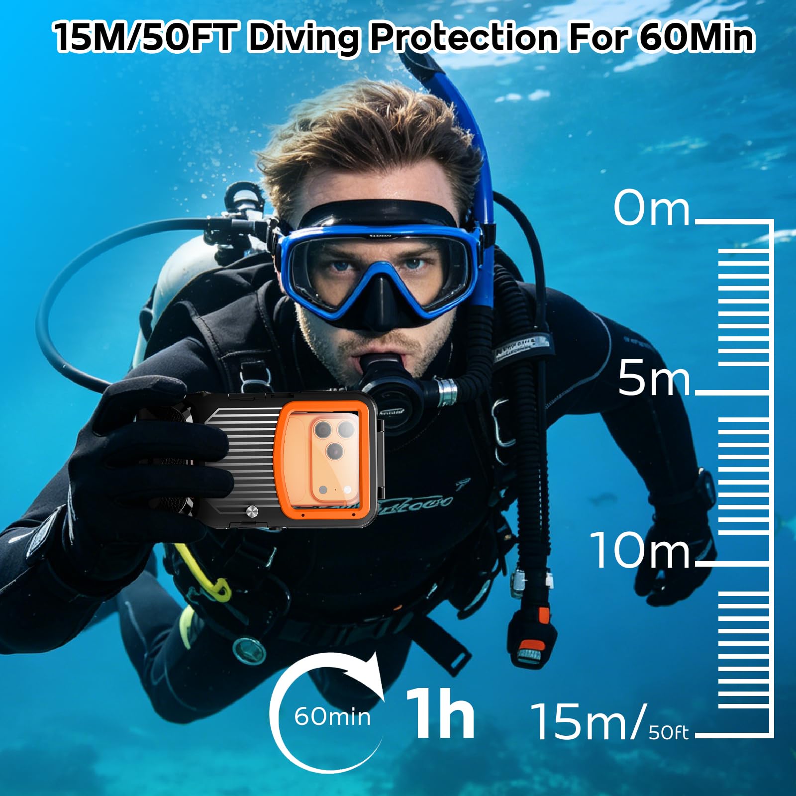BDIG Custodia subacquea Compatibile con iPhone 17/17 Air/17 Pro/17 Pro Max/16/16 Plus/16 Pro/16 Pro Max/15/14, IP68, custodia impermeabile per Immersioni snorkeling, surf, foto e video [15m/50ft]