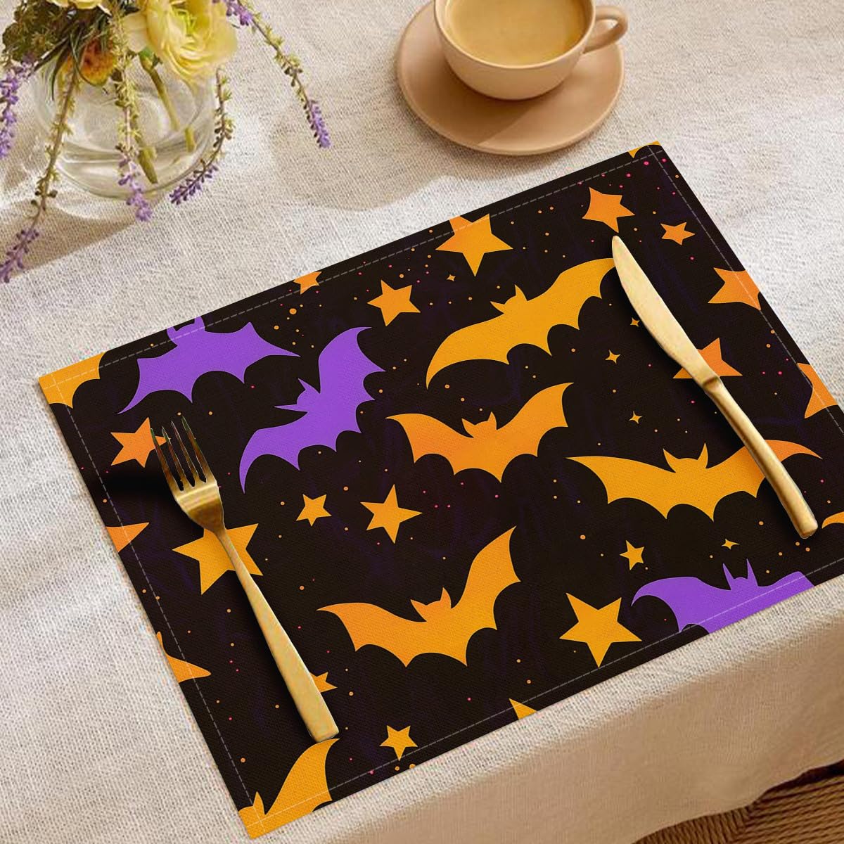Sets de table de cuisine lavables fini les taches grâce au motif de chauve-souris lot de 8