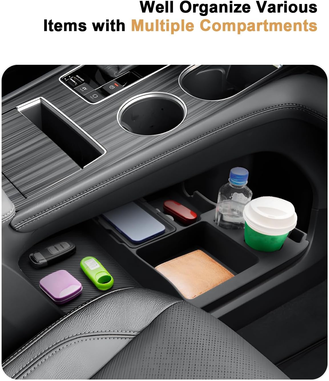 2026 Sienna Center Console Organizer - For 2021-2025 2026 Toyota Sienna Lower Console Silicone Organizer Tray With Two Cup Holders - 2021-2026 Sienna(LE/XLE/XSE/Limited/Woodland/Platinum) Accessories
