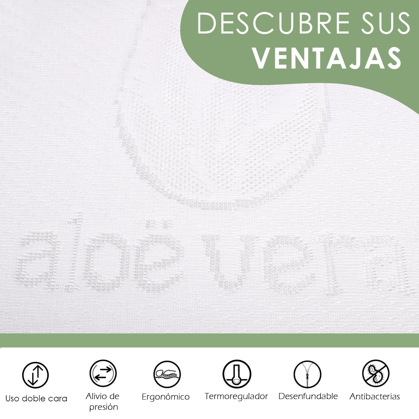 Aitsse- Almohada viscoelástica Aloe Vera Fresh 3D (150 cm) | Doble Cara Invierno y Verano. Termorreguladora, Transpirable, Funda Desenfundadle. Máximo Confort para el Descanso