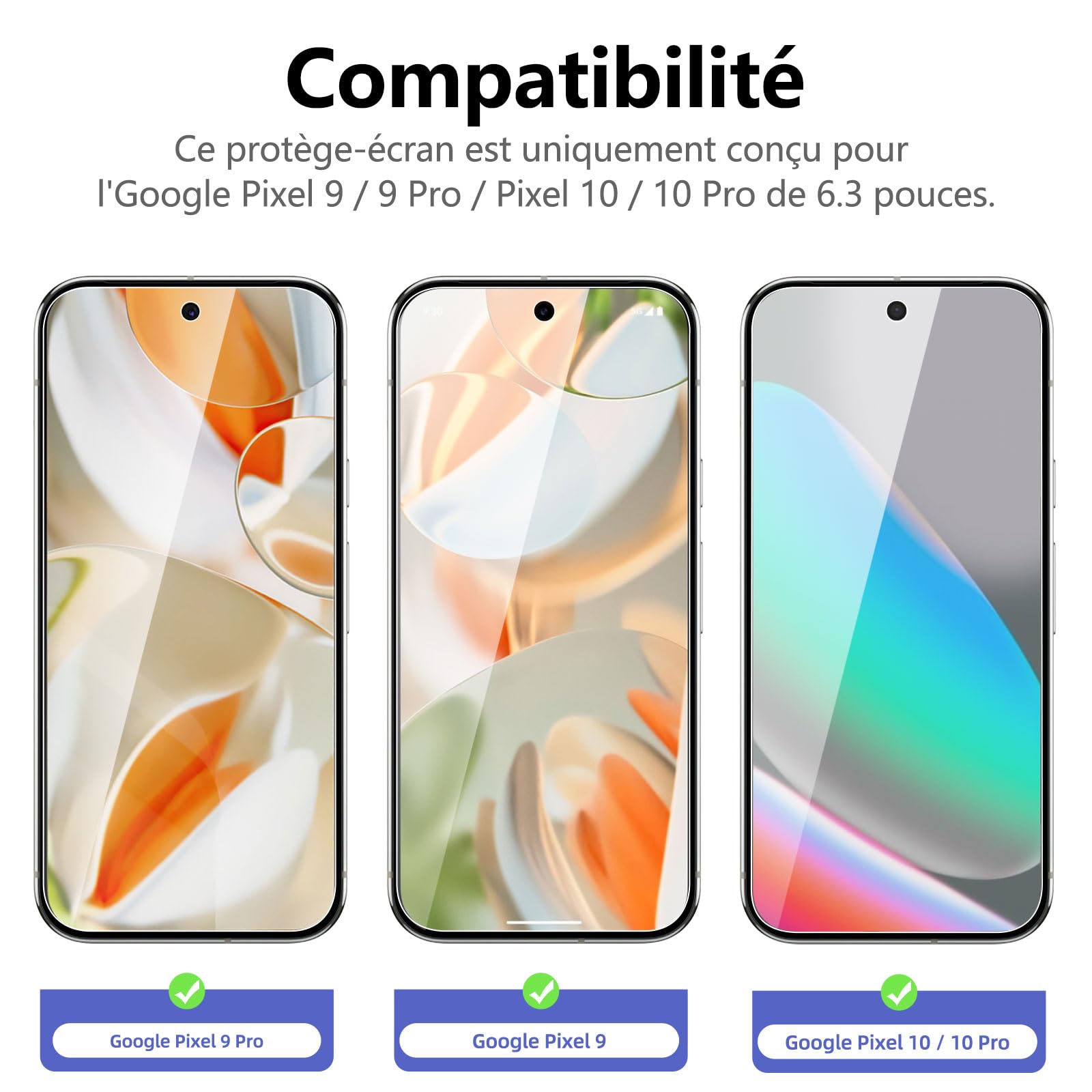 Protection écran Verre Trempé Pour Google Pixel 10 - Lot De 3 Films + Protections Caméra - Dureté 9H, Anti-rayures