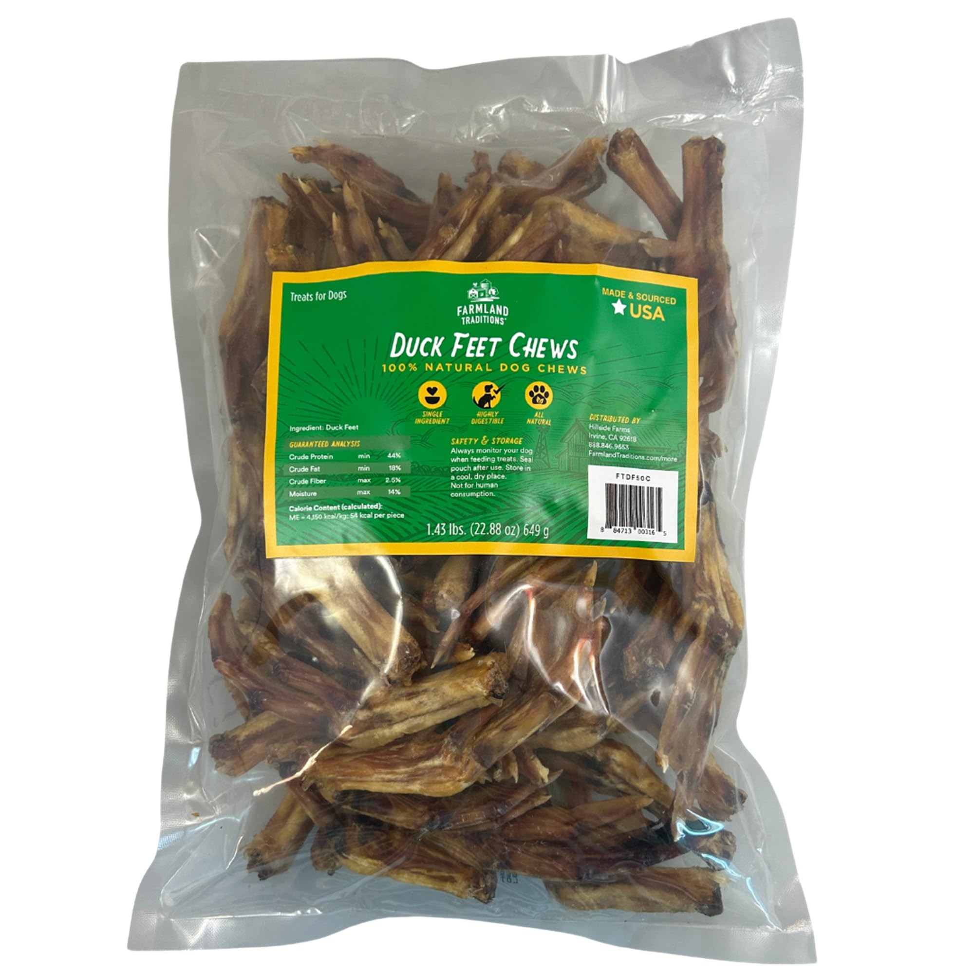 Farmland Traditions Duck Feet for Dogs, Single-Ingredient, Natural Dog Dental Treats, Made in The USA, 1.43 Pound Bag