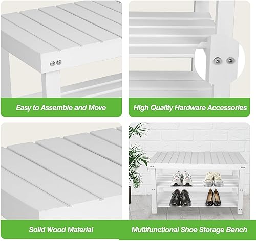 Miniatura 41 de ECOMEX Banco de entrada de 2 niveles con estante para zapatos, banco de almacenamiento de madera para pasillo, color natural, grande Color