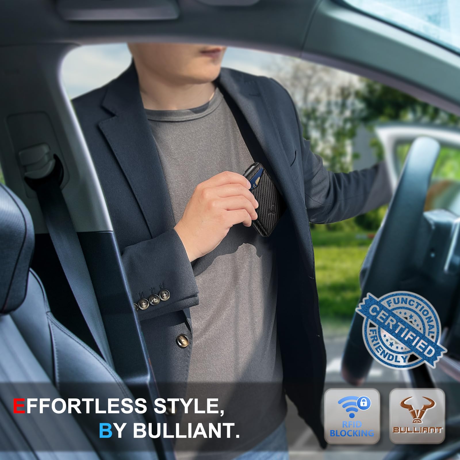 BULLIANT Herren Slim Magnet Leder Geldbörse Metall Etui Geldklammer 9 Karten Schwarz-3926 One Size Minimalistisch | RFID-blockierend, einfacher Pop-Up-Zugriff, in Geschenkverpackung