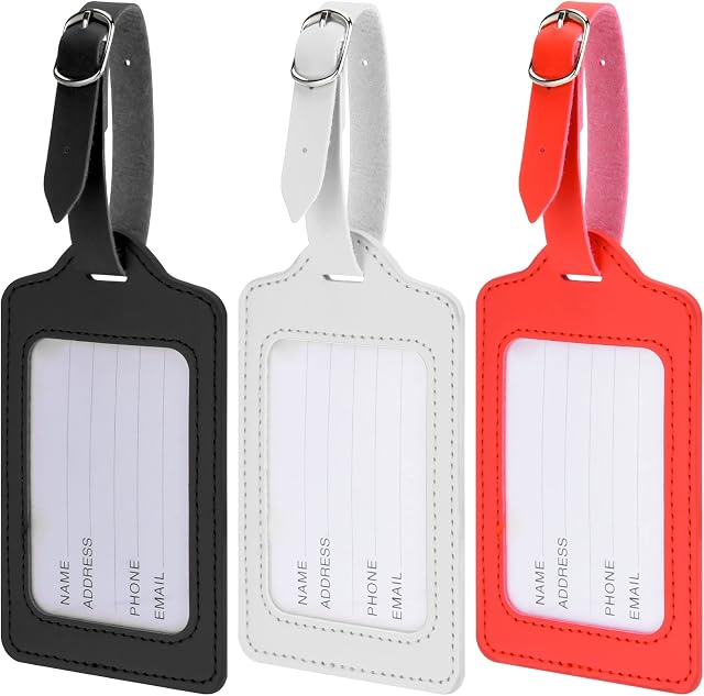 SUSSURRO 3 Pcs Luggage Tags, Travel ID Labels, Suitcase Waterproof Tag with Name Address, Handbag Baggage Tag with ID Labels for Preventing Loss of Bags and Suitcases