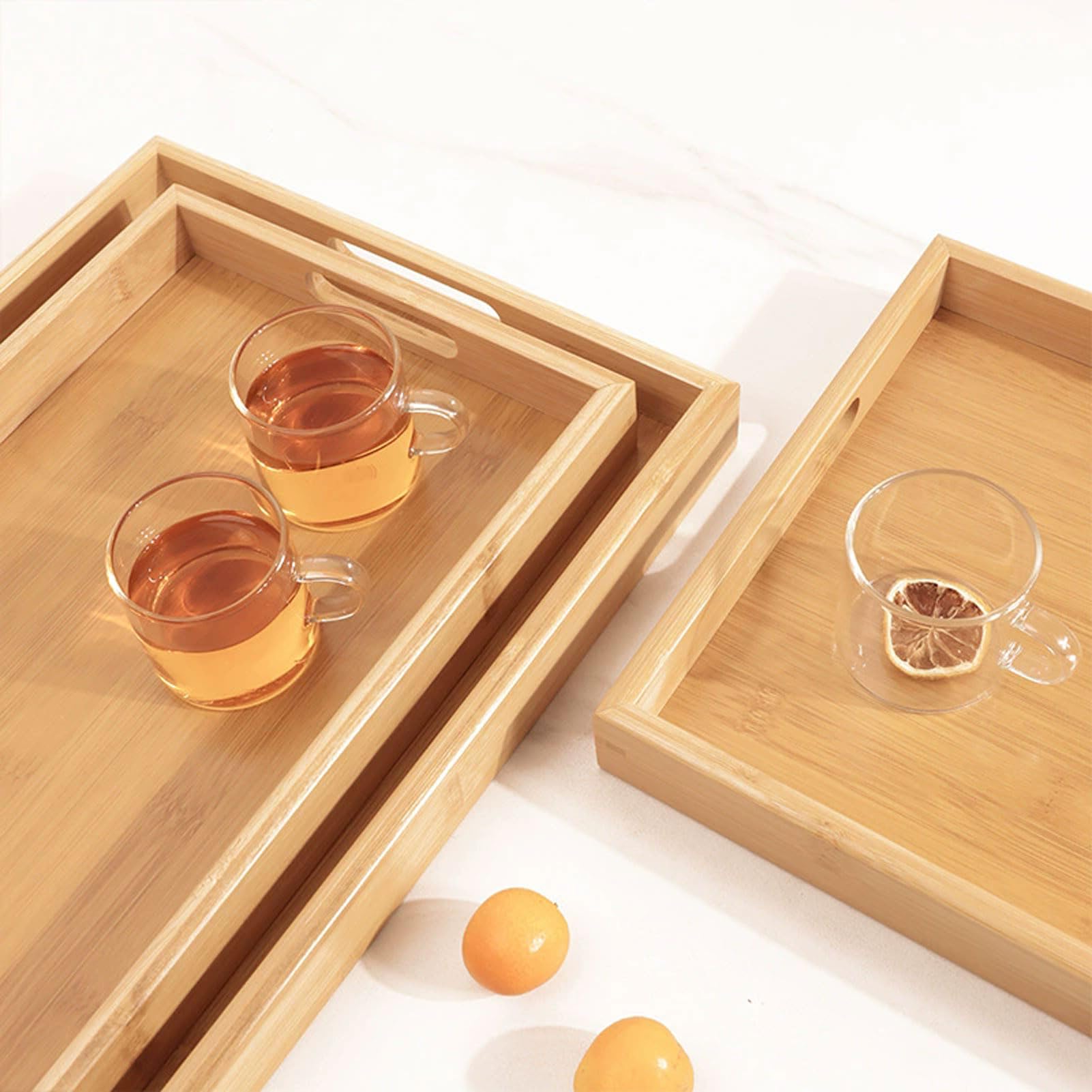 HUHJYUGE Bandeja de Madera, Bandeja Bambú para Servir con Asas, Bandejas para Servir Comida, Bandeja Rectangular Cocina, Bandeja de Servicio para Té y Café (B 40x29x4.5cm)