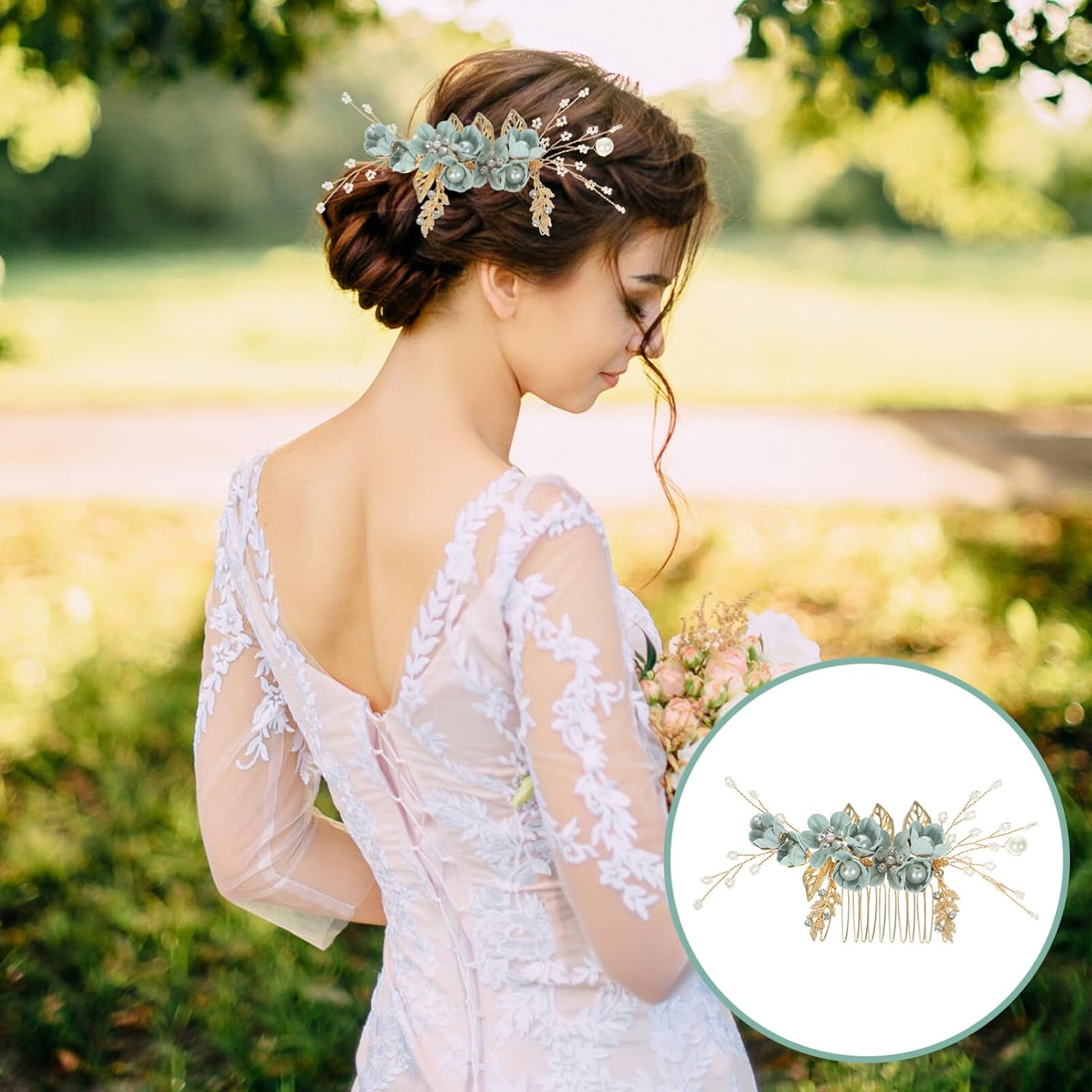 minkissy 5pcs Elegant Green Alloy Wedding Hair Comb Delicate Bridal Accessories for Brides and Bridesmaids for Weddings Parties and Special Occasions