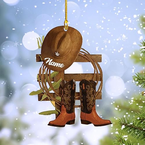 Miniatura 6 de Podagree - Adorno de Navidad personalizado de botas y sombrero de vaquero para vaquero, adorno de equitación, adorno de carreras de caballos (CB1)