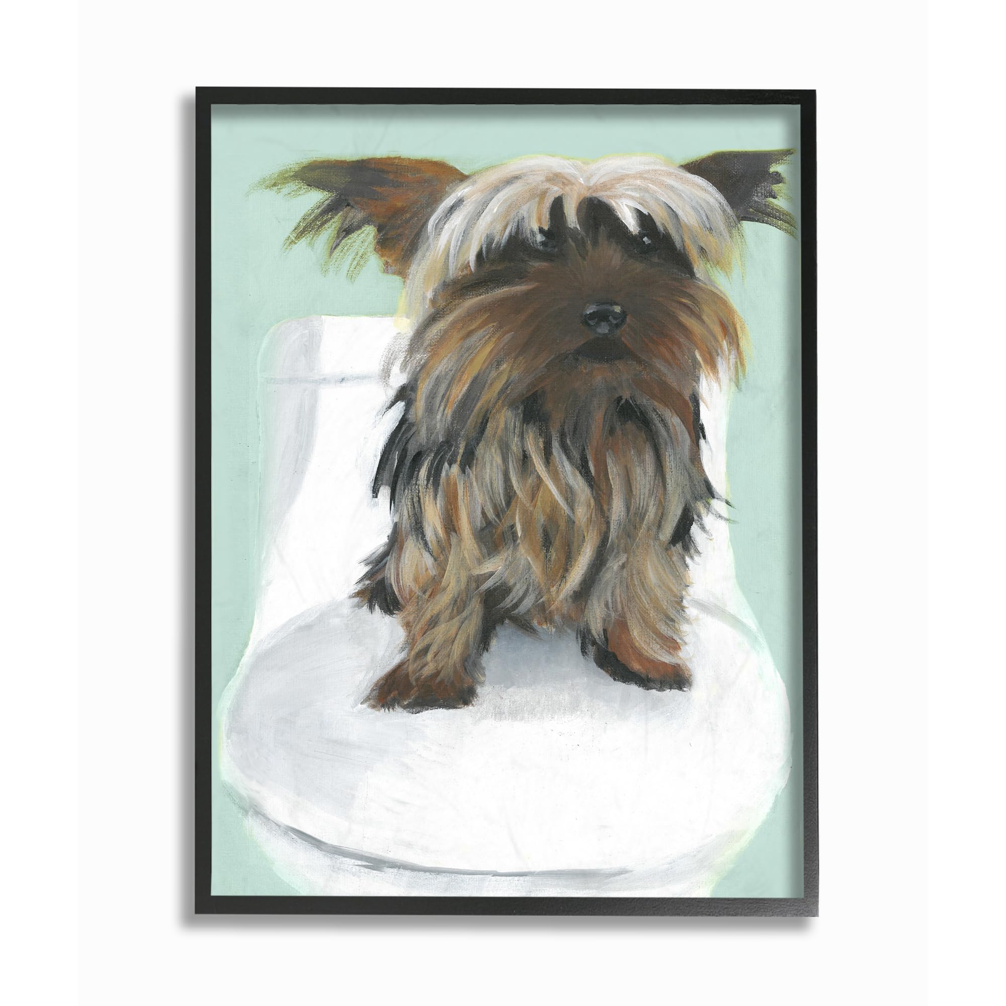 Yorkie Bathroom Illustration, 16 x 20 Inch Framed Giclée Print