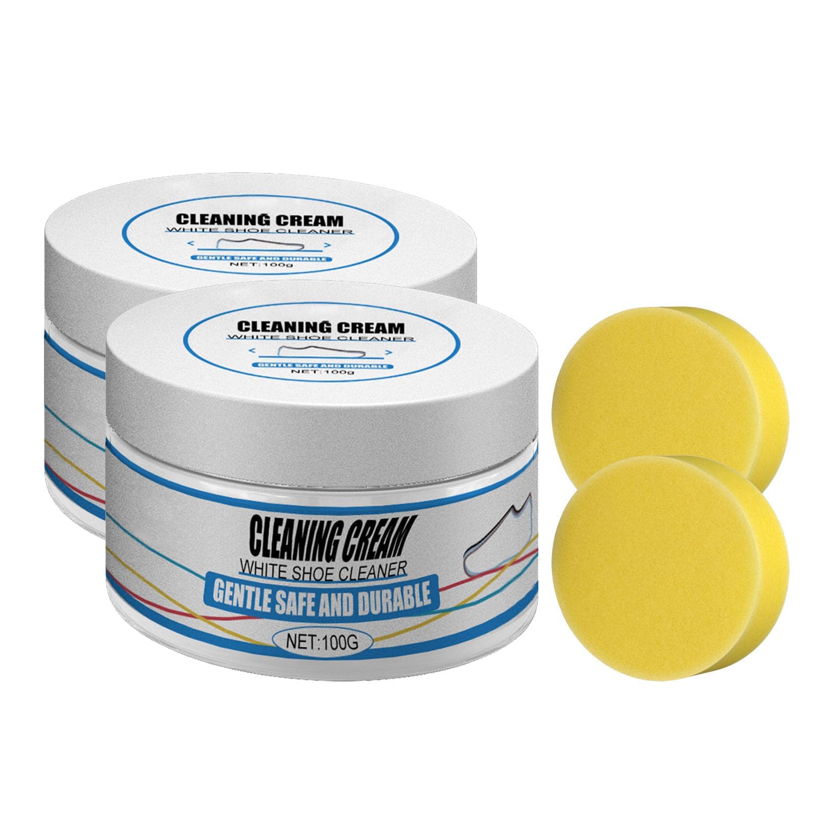 KhaznaShoe Cleaner Cream, Multifunctional Shoes Cleaning Cream, Nonscratch Shoe Brush, Functional Cleaning and Stain Removal Cream, Safe on White Shoes, White Sneaker Cleaner (2 Pcs)