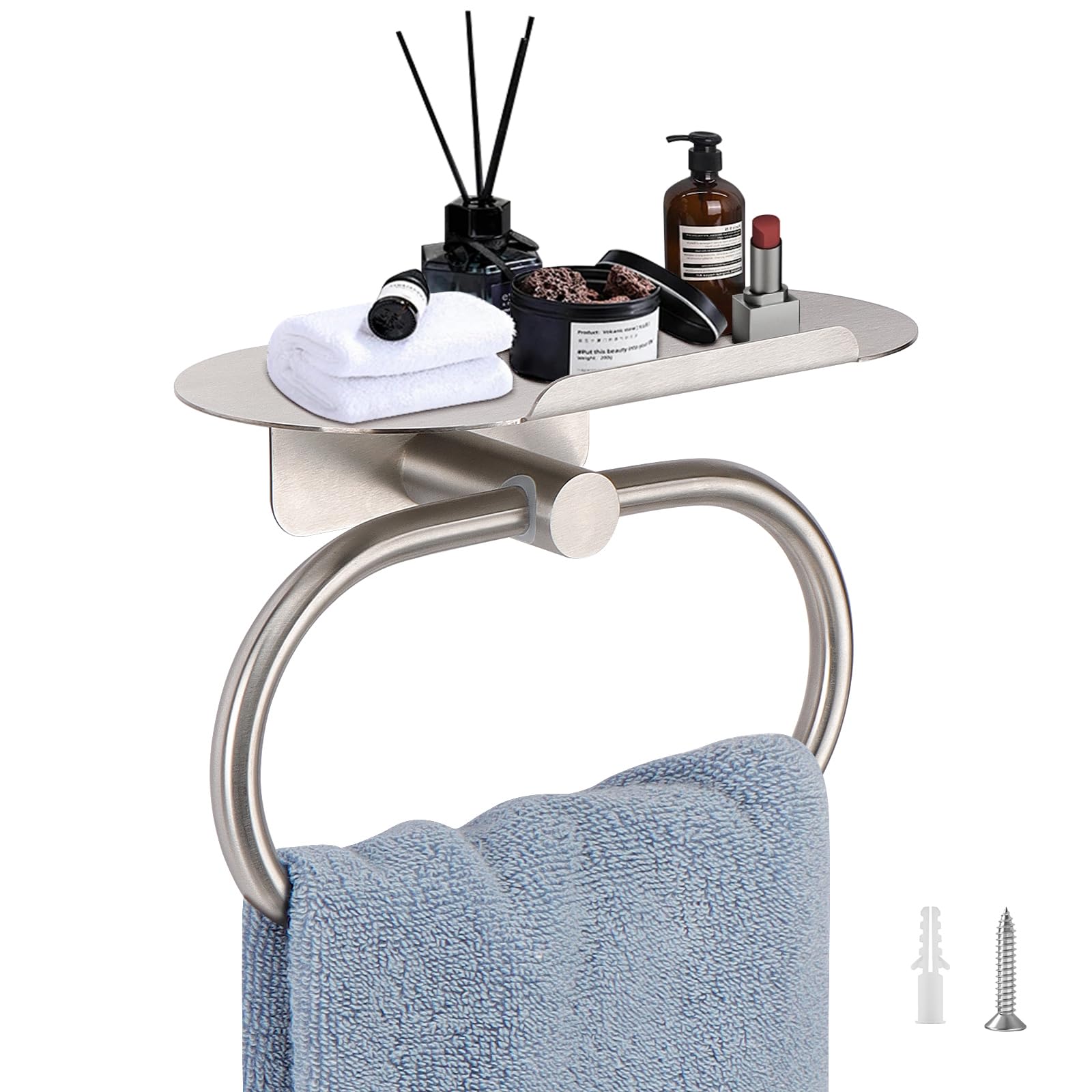 Stainless Steel Hand Towel Ring with Shelf - Matte Black -9 Stainless Steel Hand Towel Ring with Shelf - Matte Black -9