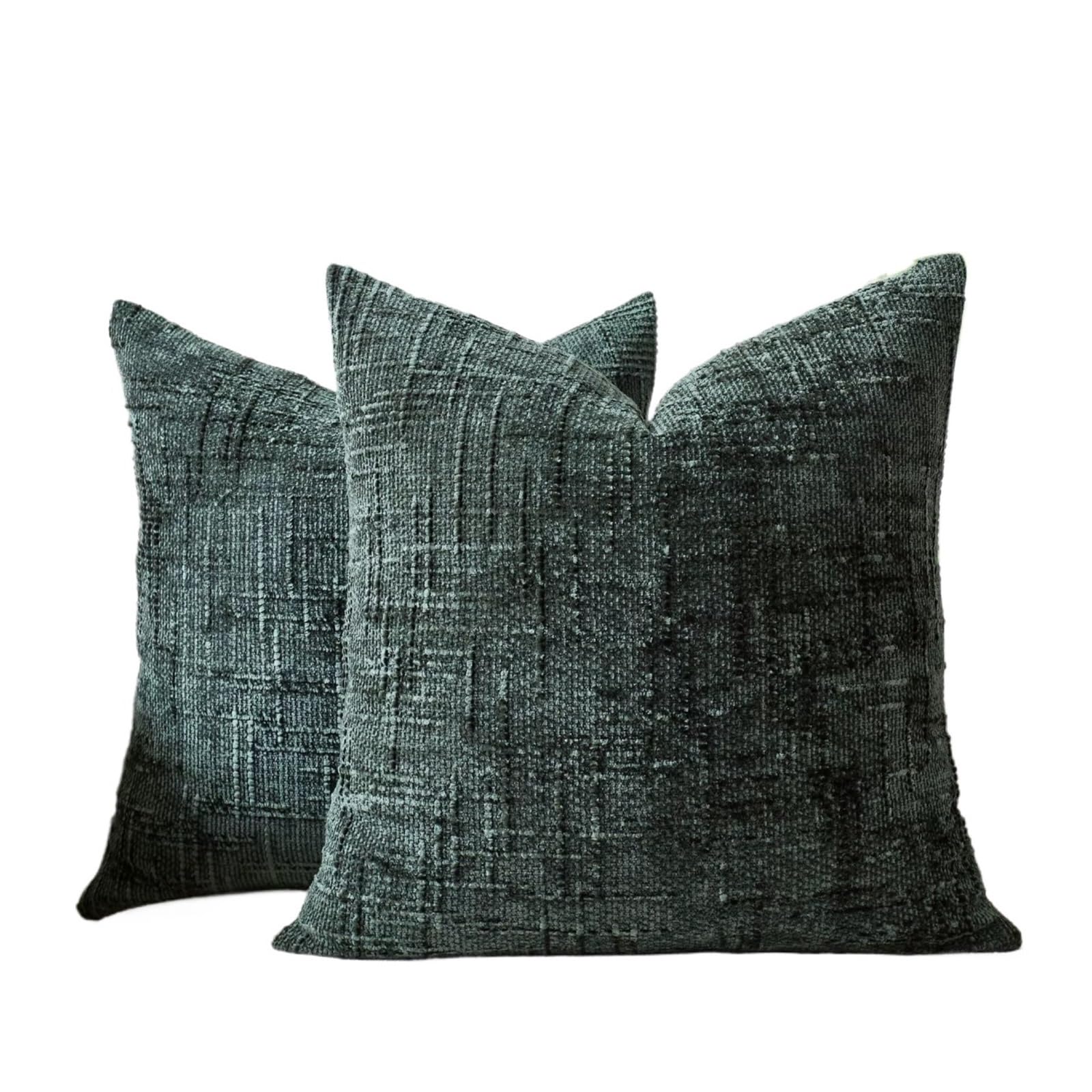 FGUJSUR Cushion Covers Set of 2 Decorative Linen Check Throw Pillow Covers Neutral Farmhouse Vintage Cushion Modern Boho(Dark Green,450x450mm)