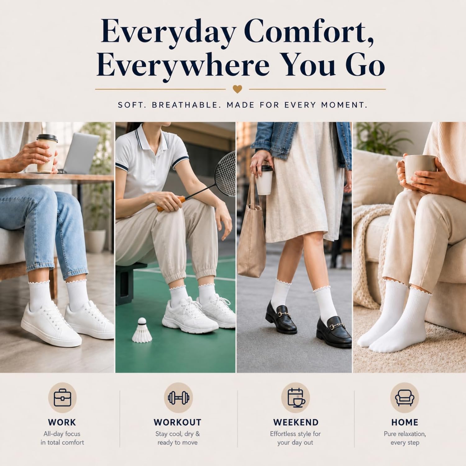 Mepase 12/18 Pair Ruffle Crew White Socks Women Ruffle Casual Women's Crew Sock Soft Above Ankle Sock Athletic Sock Size 5-10