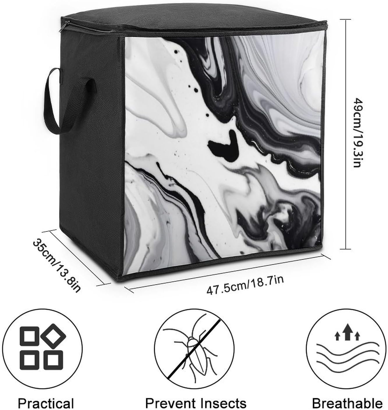 Quilt Storage Bag,Black And White Paint Mixed Printed Large Foldable Storage Container Portable Travel Storage Bag for Blankets, Quilts, Clothes, Comforter, Bedding And Pillows