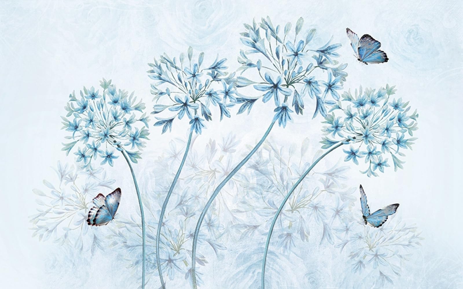Papier peint toile à l'huile fleurs bleues panoramique haut de gamme