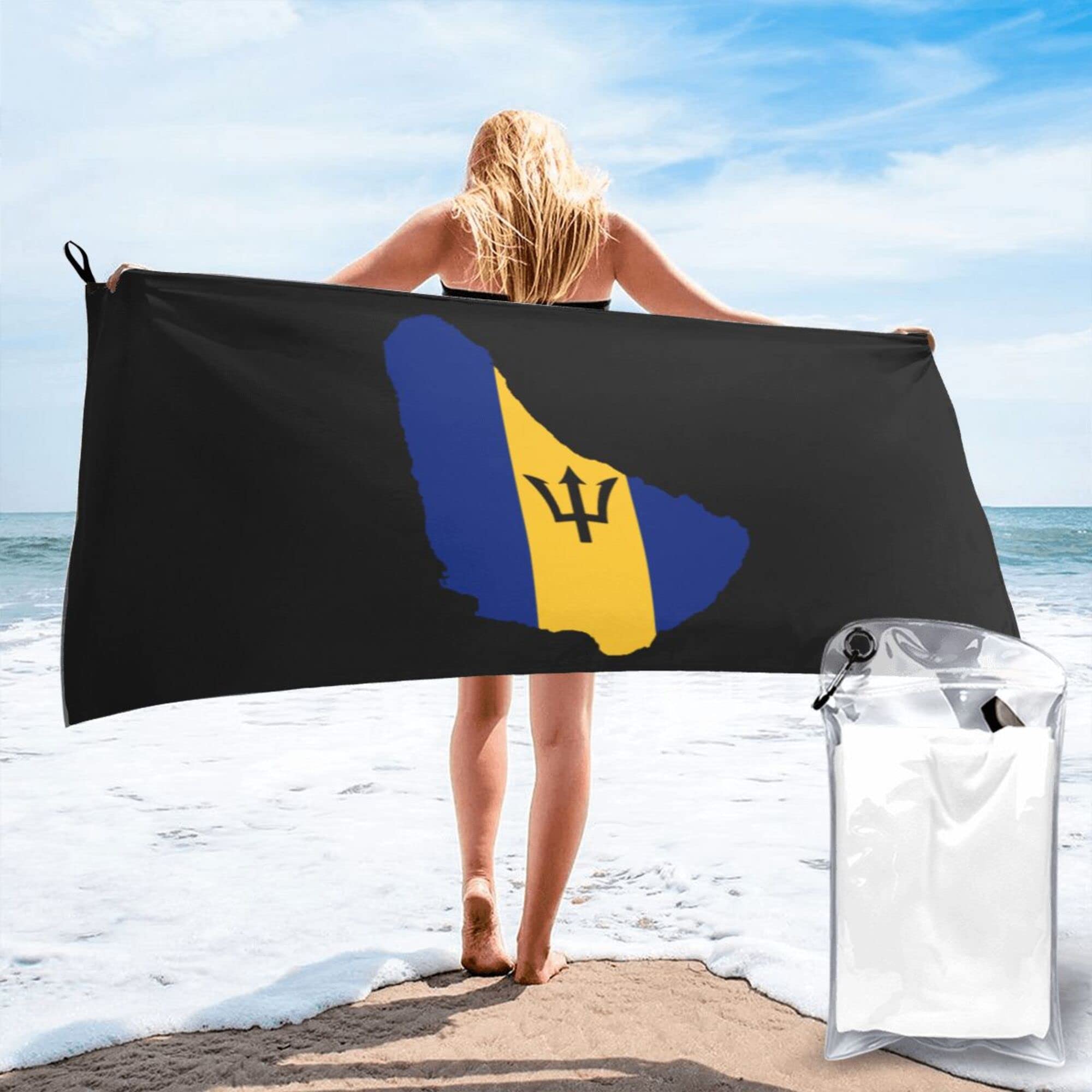Lsjuee Barbados Flag Microfiber Beach Towel-Quick Dry Oversized Towels Blanket for Travel Pool Camping