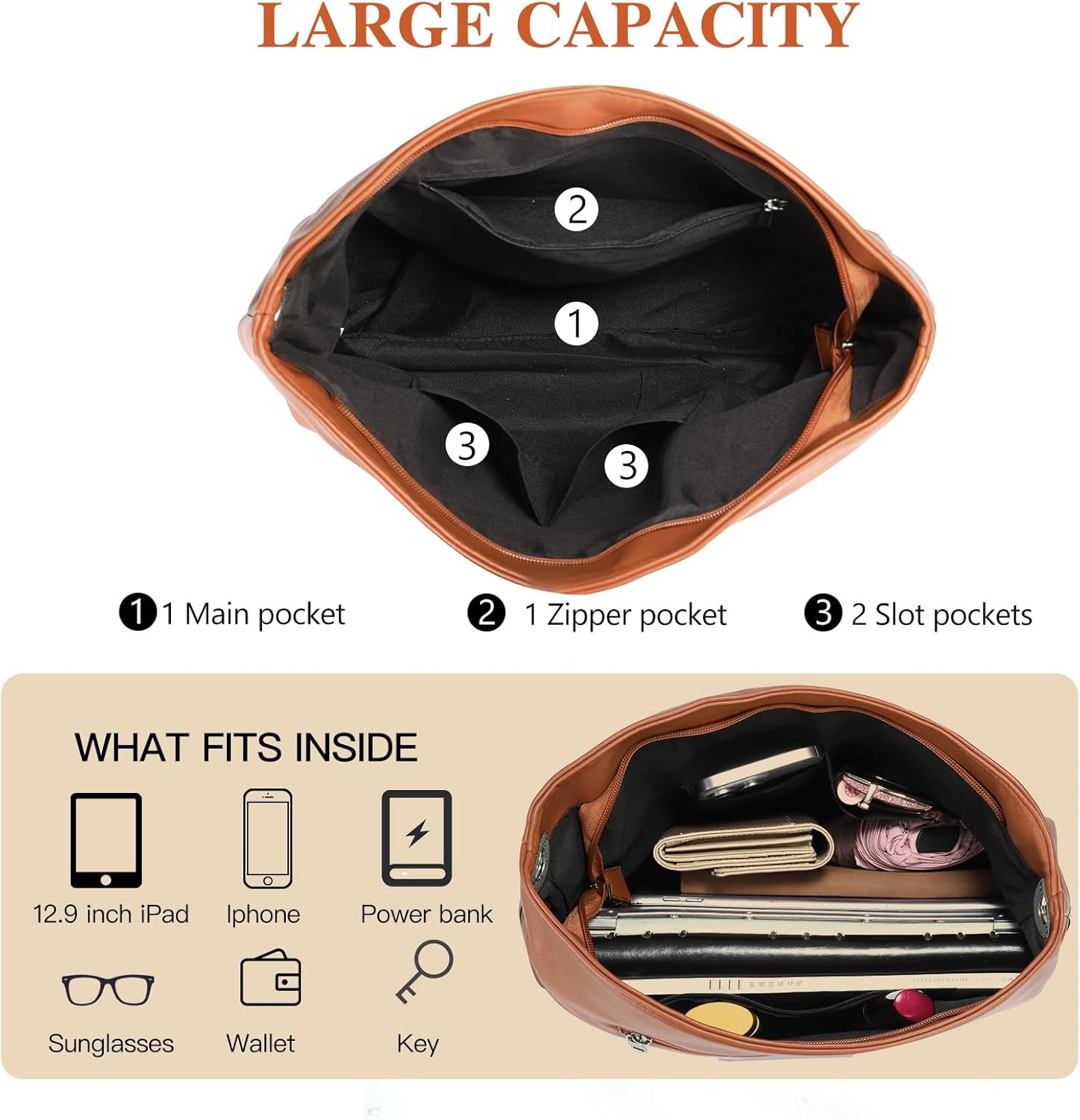 SENDEFN Women's Soft PU Leather Tote Shoulder Bag, Hobo Crossbody Shoulder Handbag, Big Capacity Ladies Travel Purse - Image 3