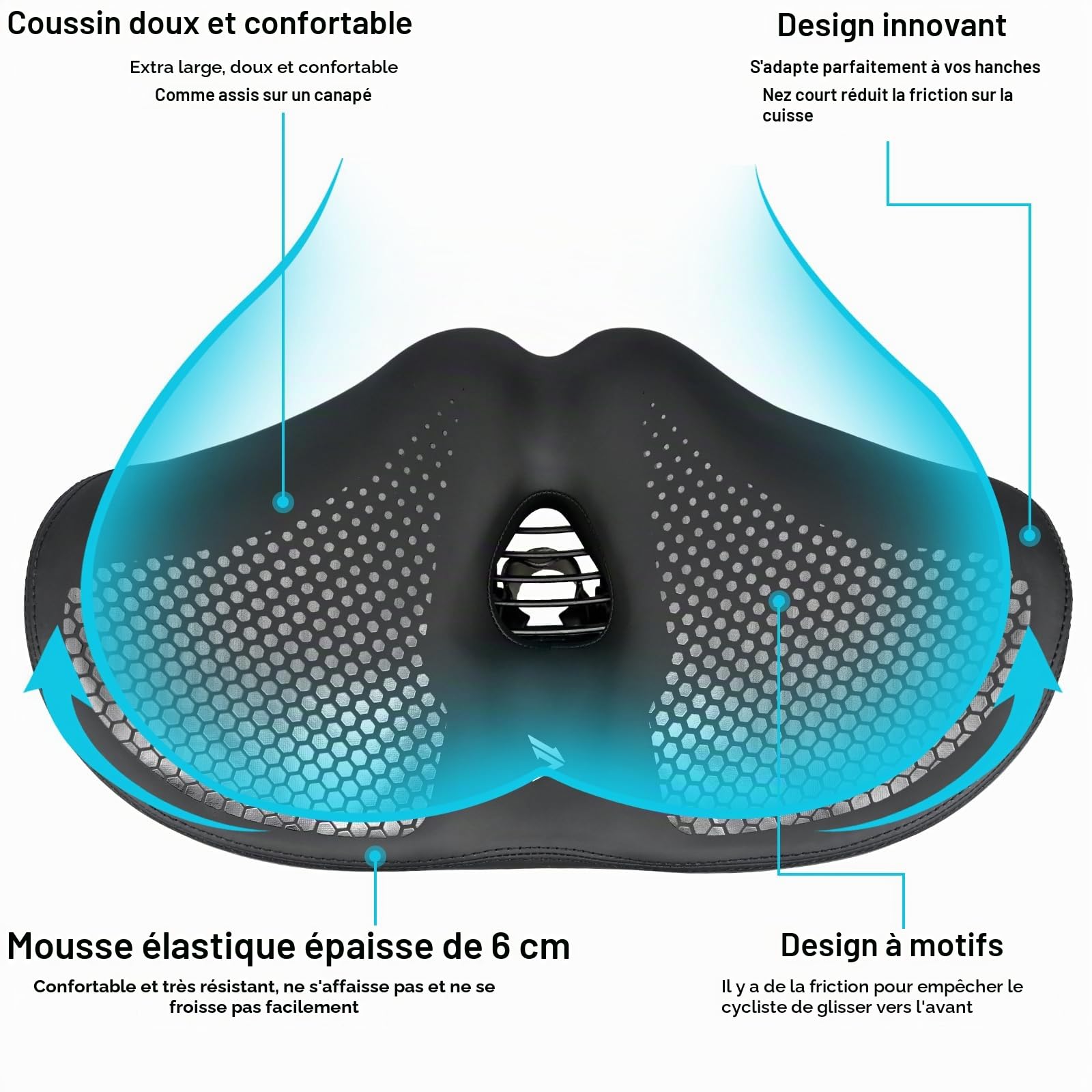 KOOOGEAR Selle de vélo surdimensionnée pour homme et femme, confortable, extra large, respirante, ergonomique, siège de vélo de rechange universel pour VTT, vélo de ville, vélo d'appartement
