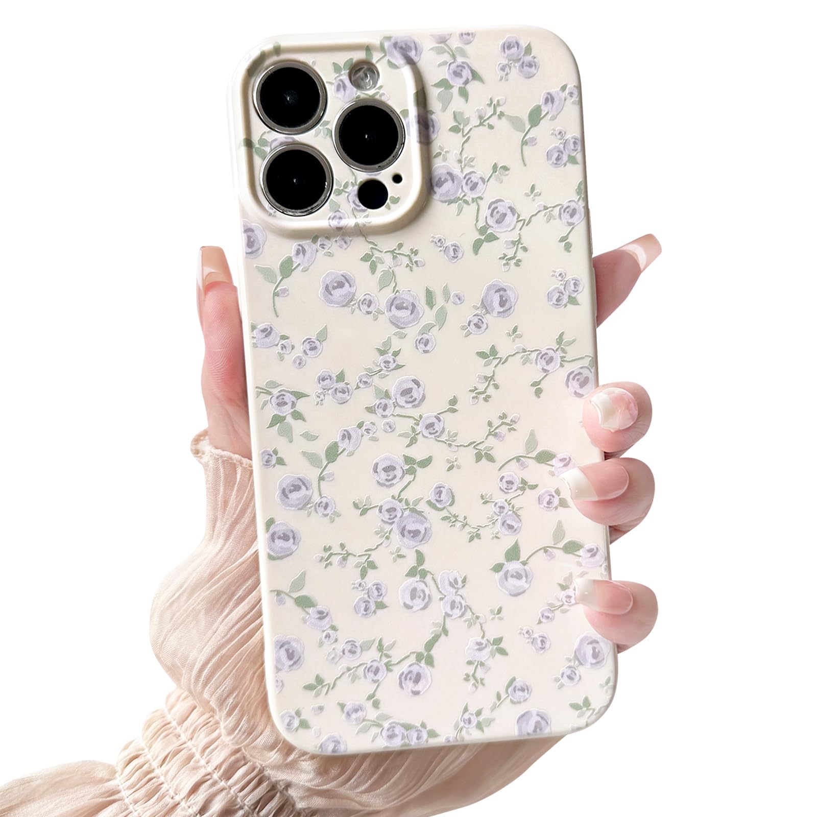 NITITOP Compatible with iPhone 14 Pro Case Cute Flower for Women Girls Floral Rose Design Vintage Shockproof Soft Girly Slim TPU Fashion Protective