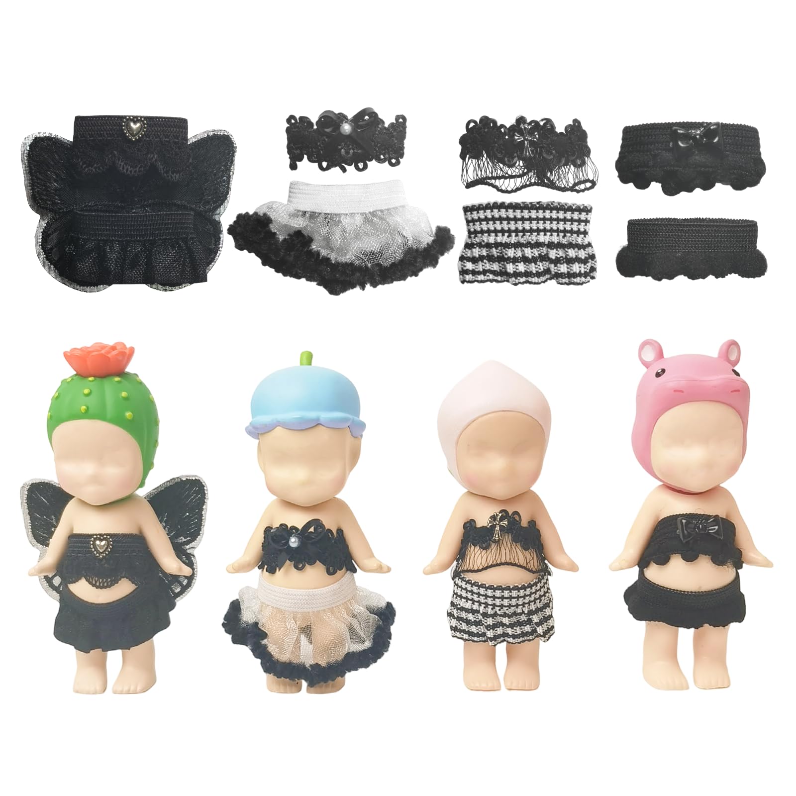 4 Sets Mini Doll Clothes for Sonny Angel, fit for 3 Inch Collectible Dolls for Adult Collectors, Includes Tops and Skirts for Display and Decoration (Midnight Gothic Charm)
