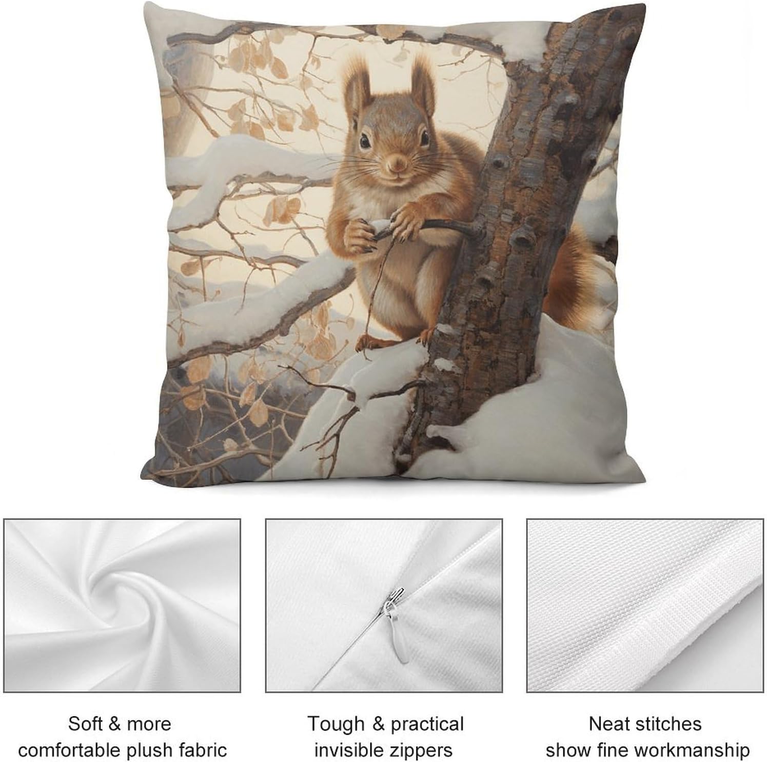 Throw Pillow Cover Set of 2 Double Sided Throw Pillow Cases Squirrel on Tree Throw Pillow Covers Square Couch Cushion Case Plush Cushion Covers for Living Room