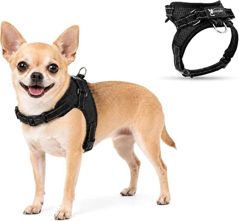 Peitoral tipo cabresto ajustável para cães pequenos, com tela respirável e alça Copatchy (Preto) X-Small