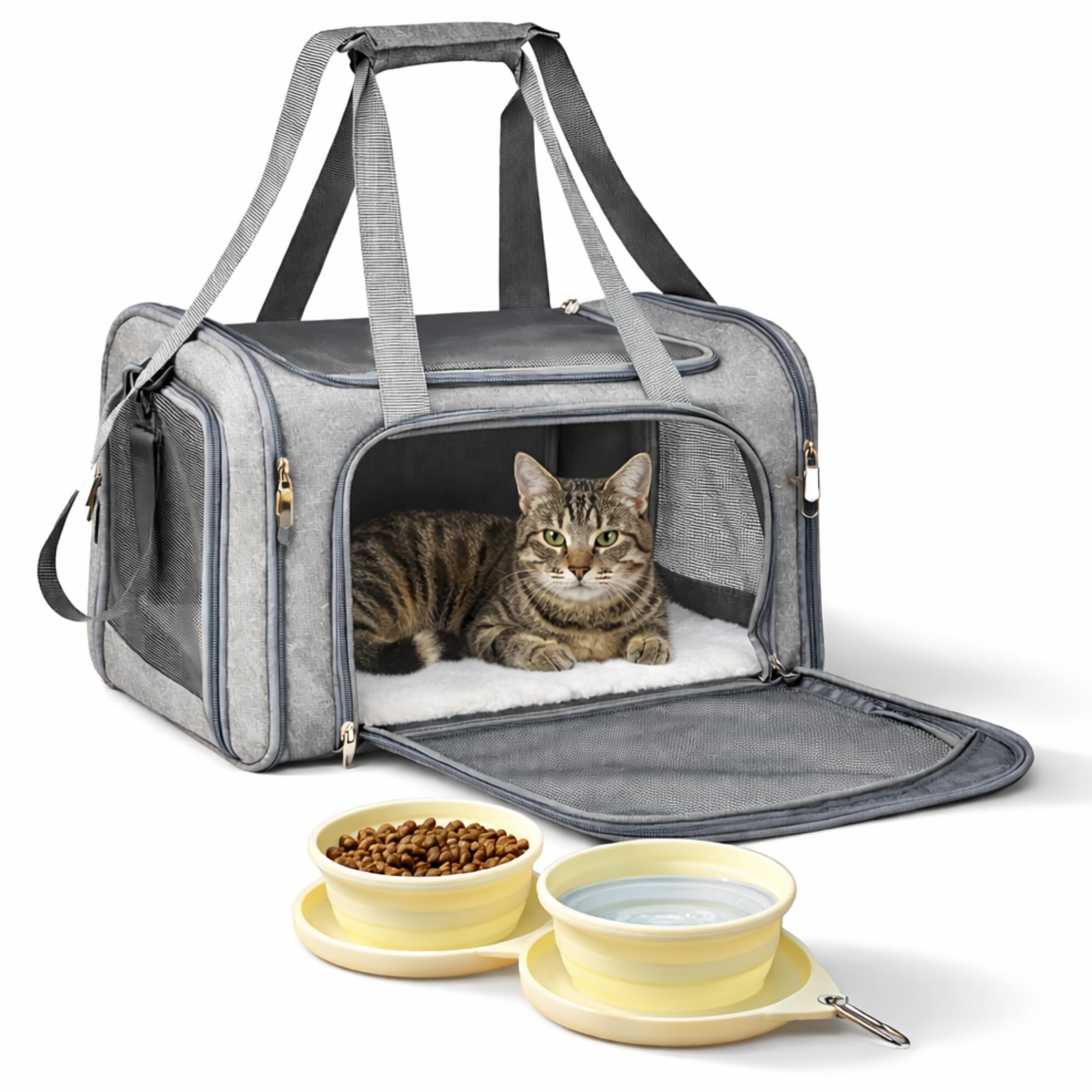 Airplane friendly cat carrier - Soft and foldable bag up to 8 kg with handle and strap - ideal for travel and car