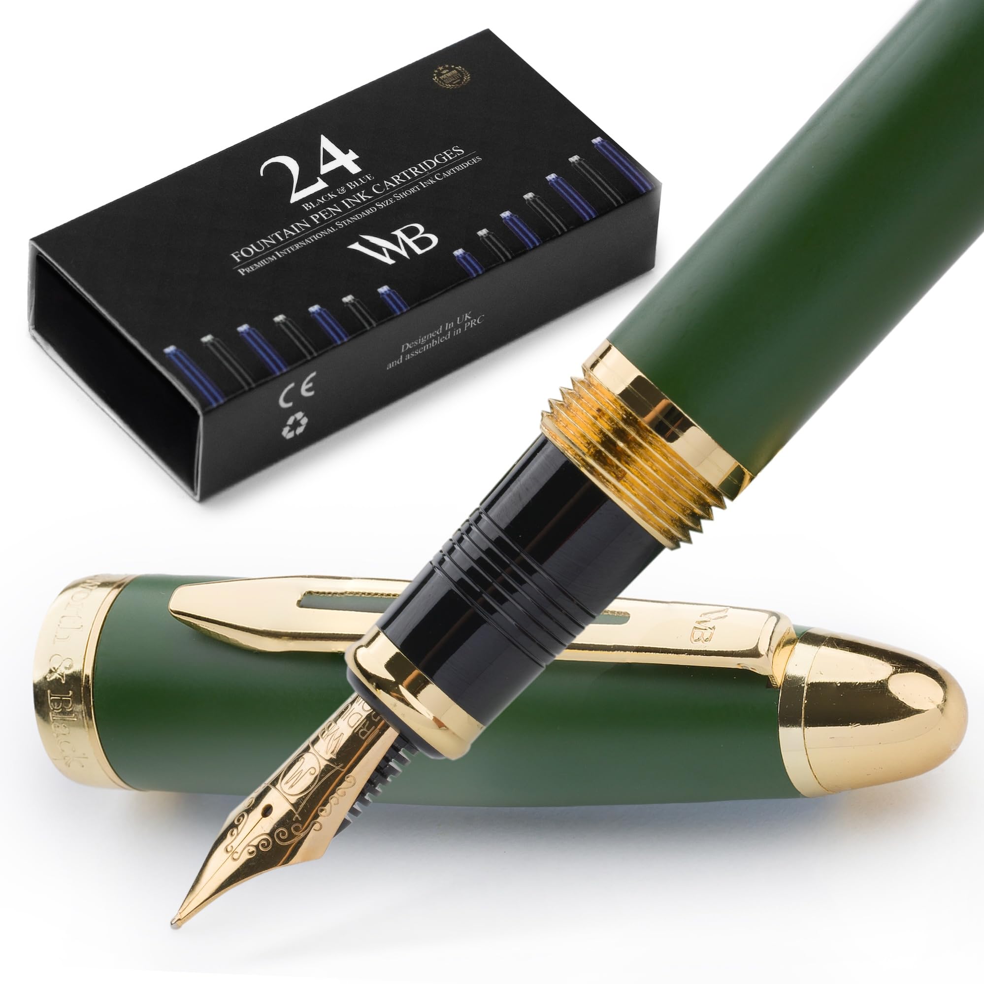 Wordsworth & Black Majesti Füllfederhalter Set – Mit Etui, 24 Patronen & Konverter In Schwarz-Gold