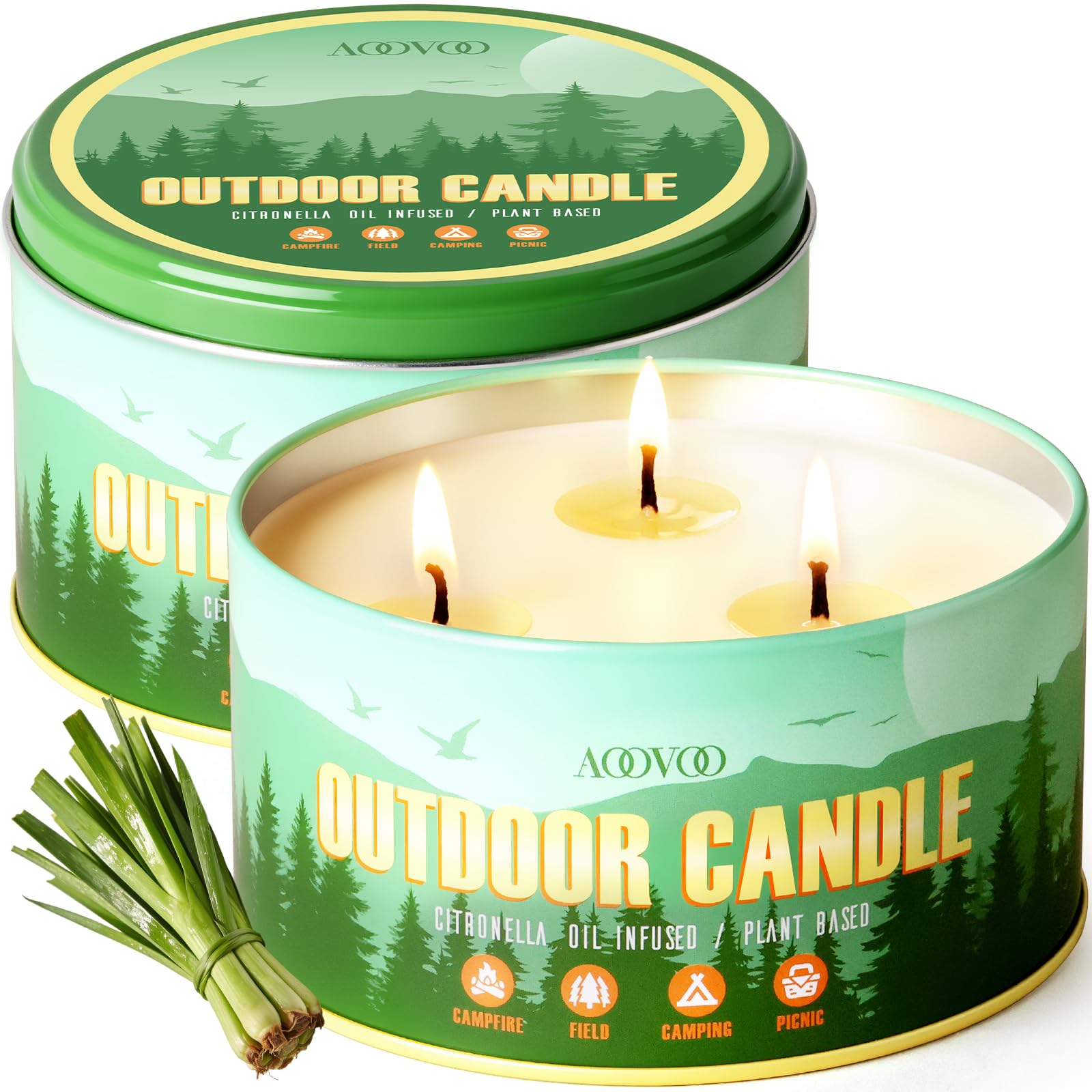 AOOVOO Citronella Candles Outdoor - 2 Pack Large Camping Candle