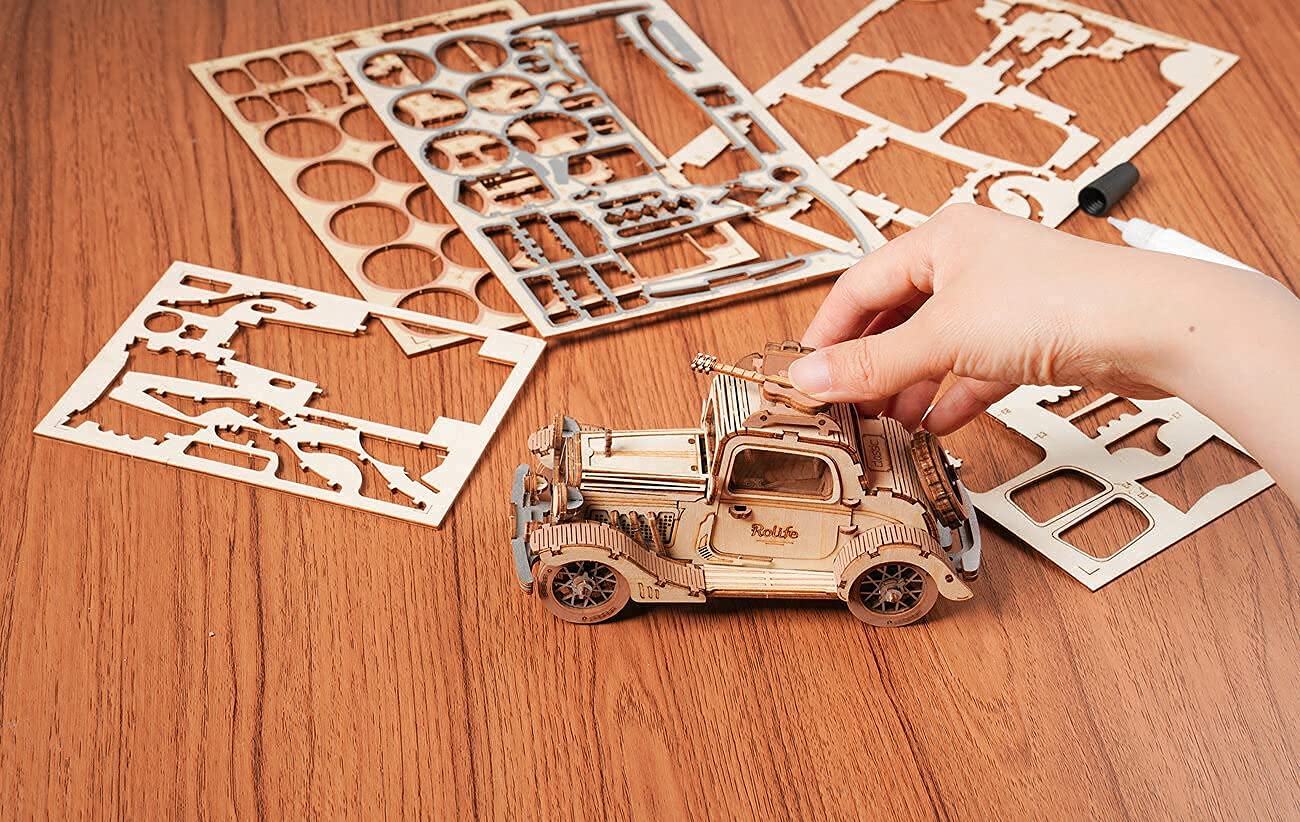 Amazon.co.jp: Hands Craft DIY 3D木製パズル – ヴィンテージカー 車両