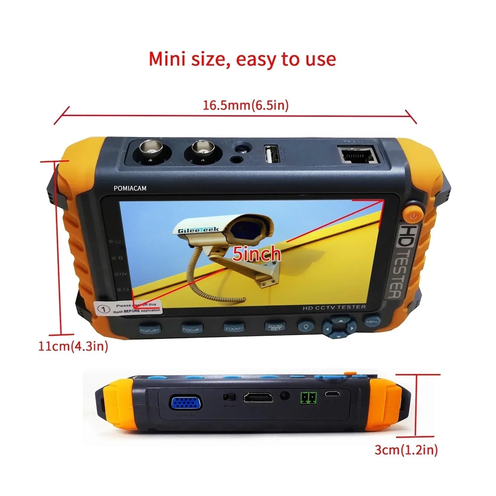 Monitor testowy CCTV, Tester CCTV IV8W Monitor do testowania kamer 8MP AHD TVI CVI CVBS RS485 sterowanie PTZ wejście VGA testowanie kabla UTP(IV8W with VGA)