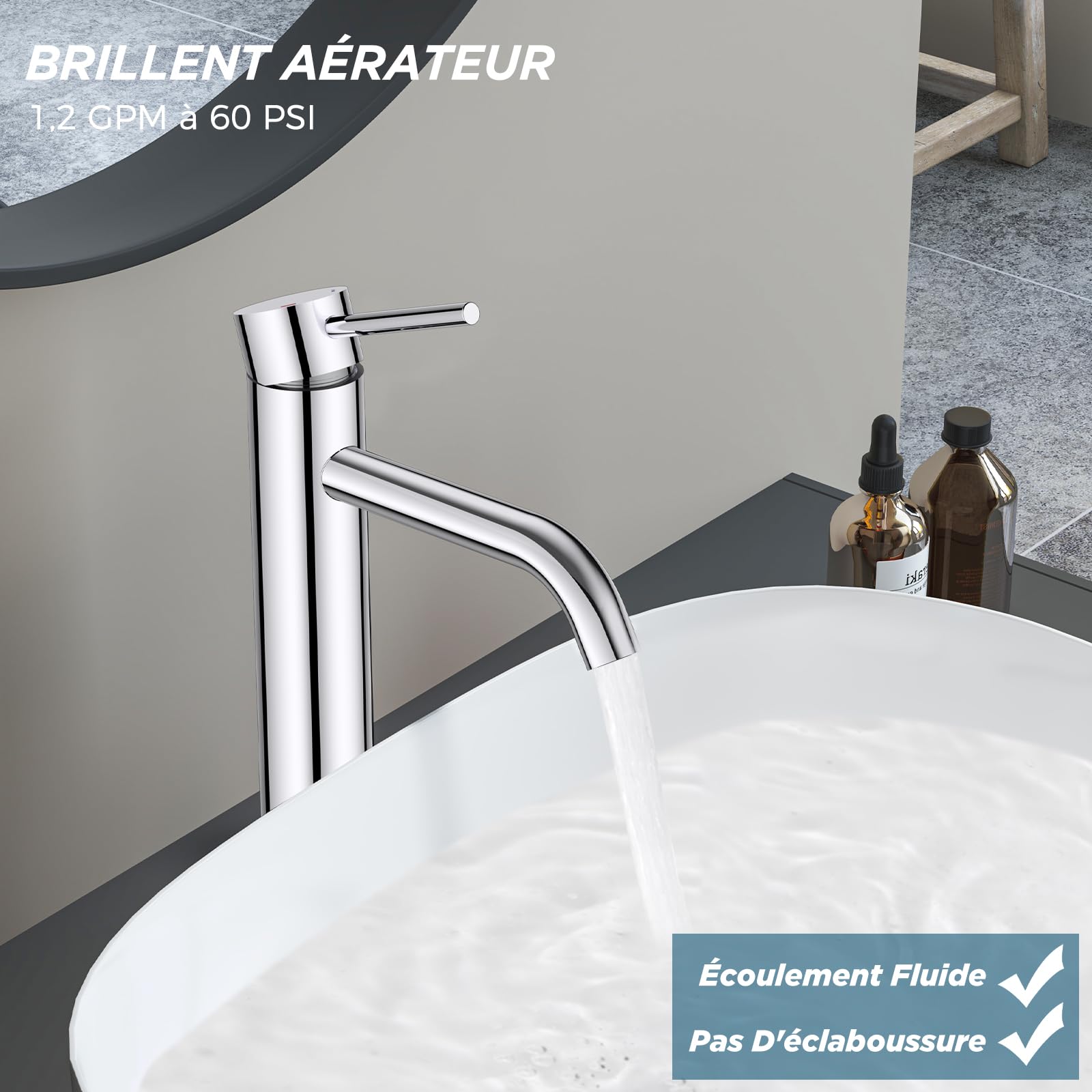 FORIOUS Wastafelkraan voor badkamer, hoge mengkraan in zwart met uitloophoogte van 190 mm, eengreepsmengkraan voor wastafel in de badkamer, gastentoilet