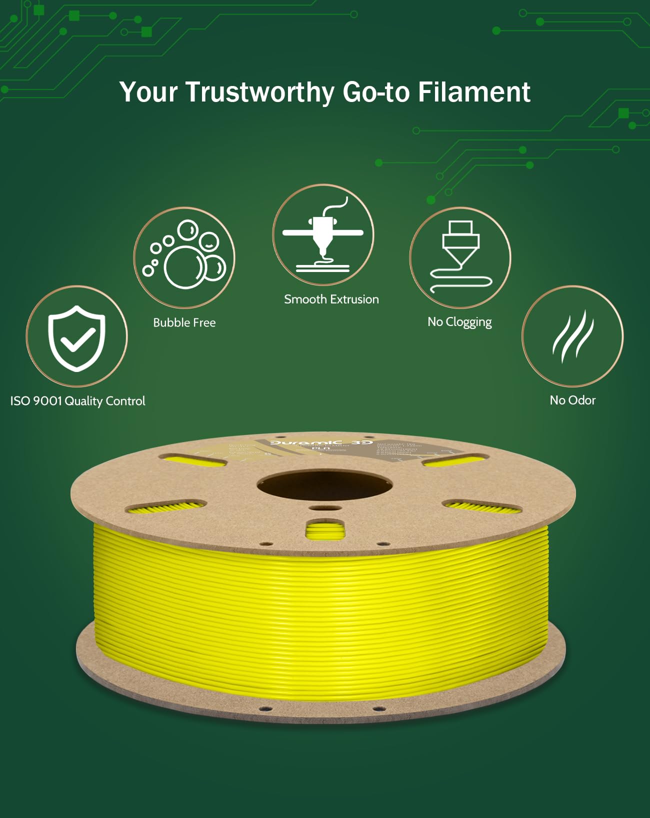 DURAMIC 3D Filamento PLA de 1,75 mm, carrete de 1 kg, filamento de impresión 3D de alta rigidez sin atascos con carrete de cartón, precisión dimensional 99% +/- 0,03 mm