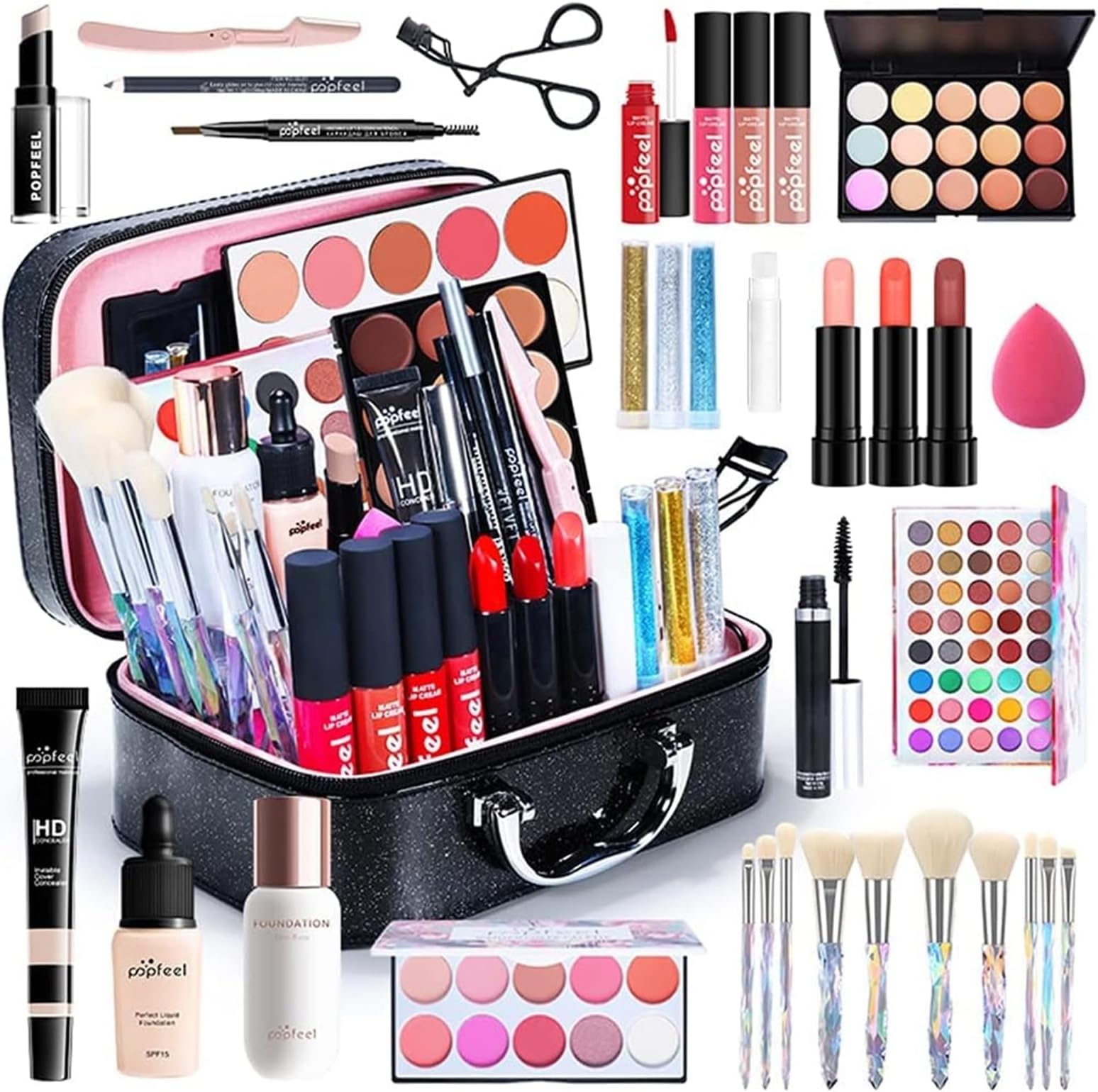 OMIRA 26Pcs All-in-one makeup set,makeup essential set,multi-purpose makeup set-including eyeshadow,lipstick,foundation liquid and other makeup supplies with makeup bag,makeup set for everyone