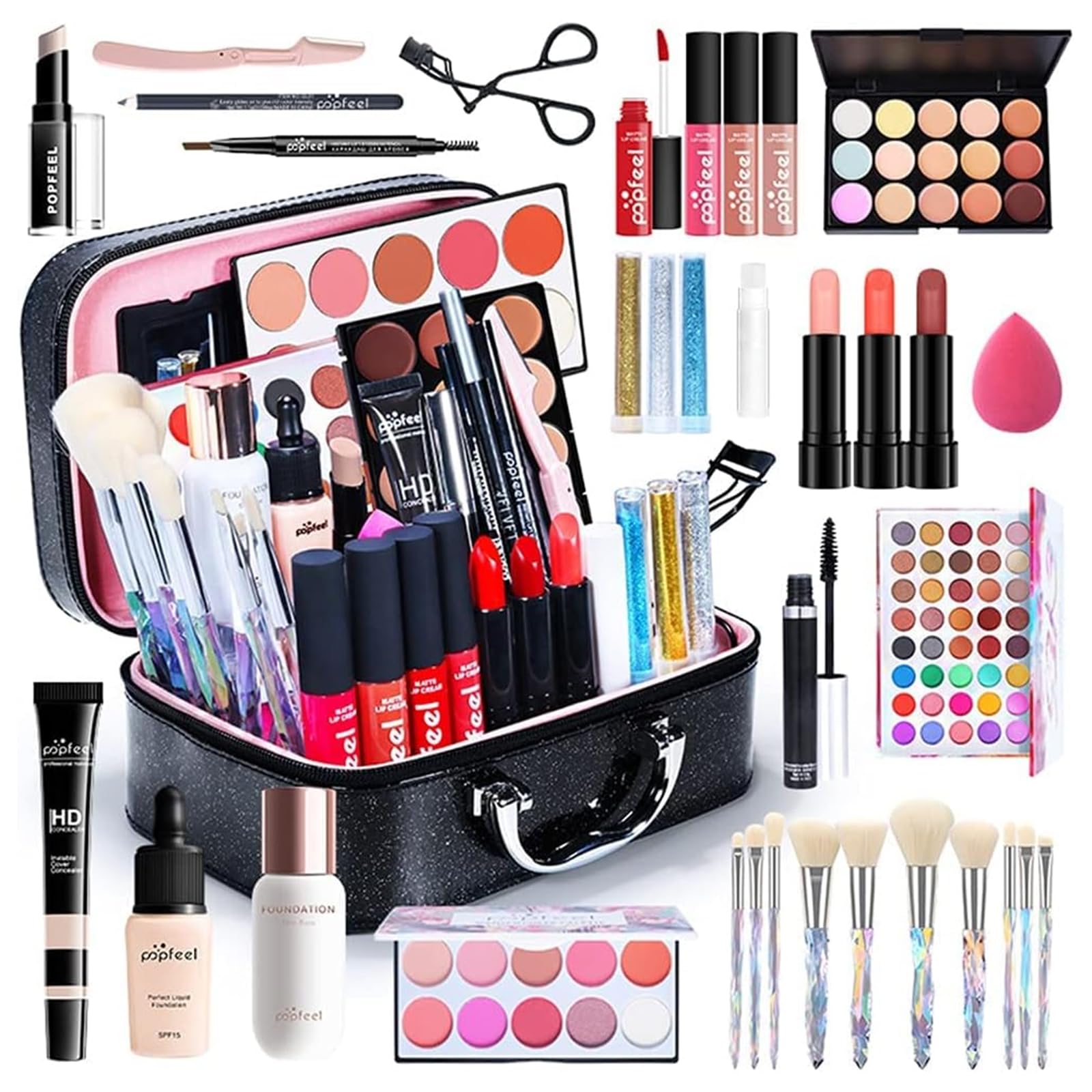 OMIRA 26Pcs All-in-one makeup set,makeup essential set,multi-purpose makeup set-including eyeshadow,lipstick,foundation liquid and other makeup supplies with makeup bag,makeup set for everyone