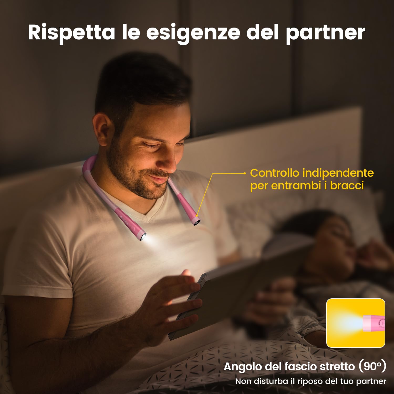 Glocusent Lampada da Lettura, LED luce del libro, Ricaricabile, 3 Colori, 6 Livelli di luminosità, Bracci pieghevoli, mani libere, Perfetta per E-Reader, Studio,Letto,Viaggi,Lavoro a Maglia