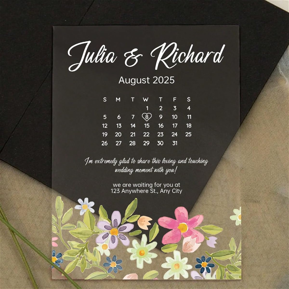 Placa de invitación de boda de acrílico personalizada para invitación de boda, decoración impresa de acrílico para invitaciones de boda (10 unidades)