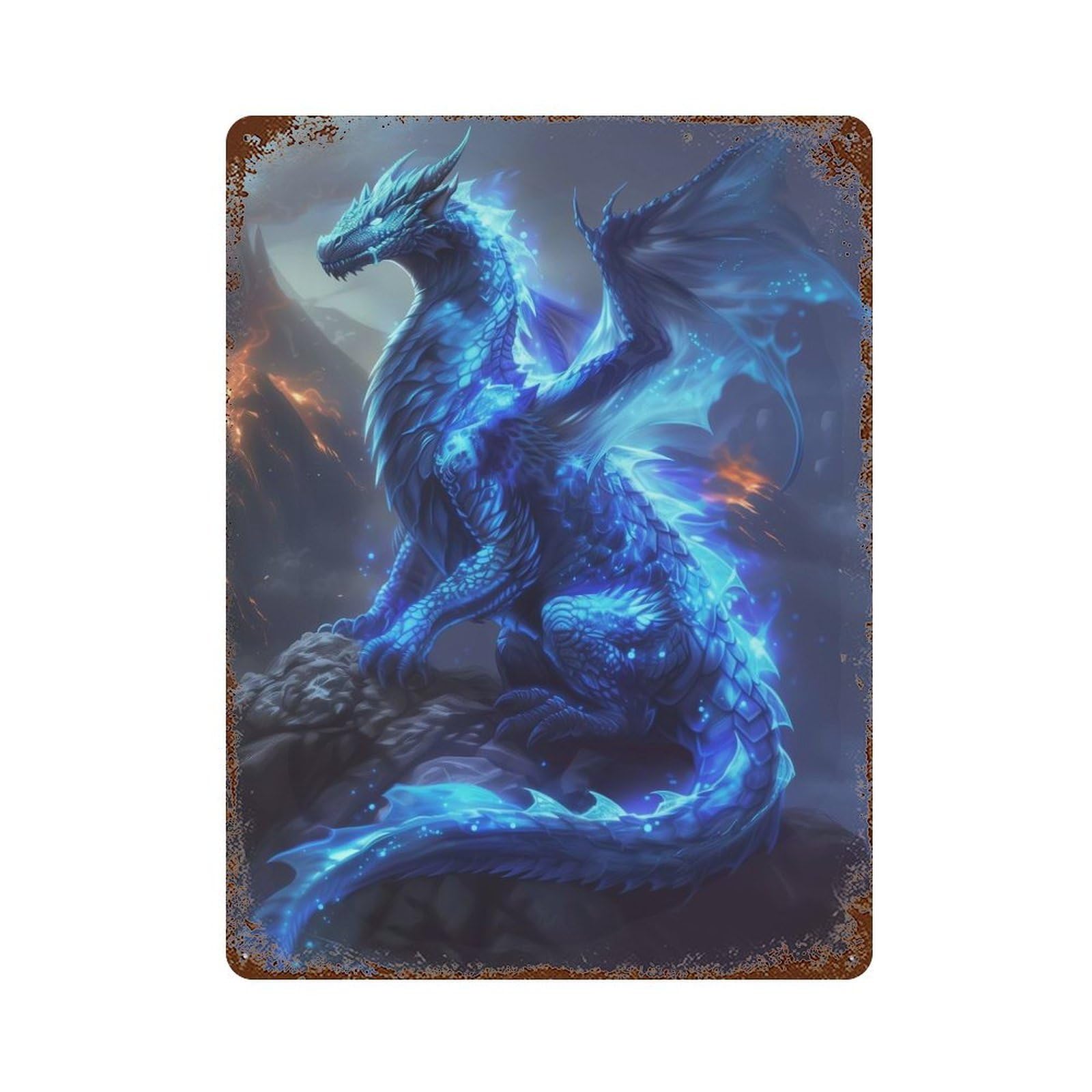 Ethereal Blue Dragon Rusty Metal Tin Sign 15.7"x11.8", Shabby Chic Decor for Garage, Bar And Workshop Decor