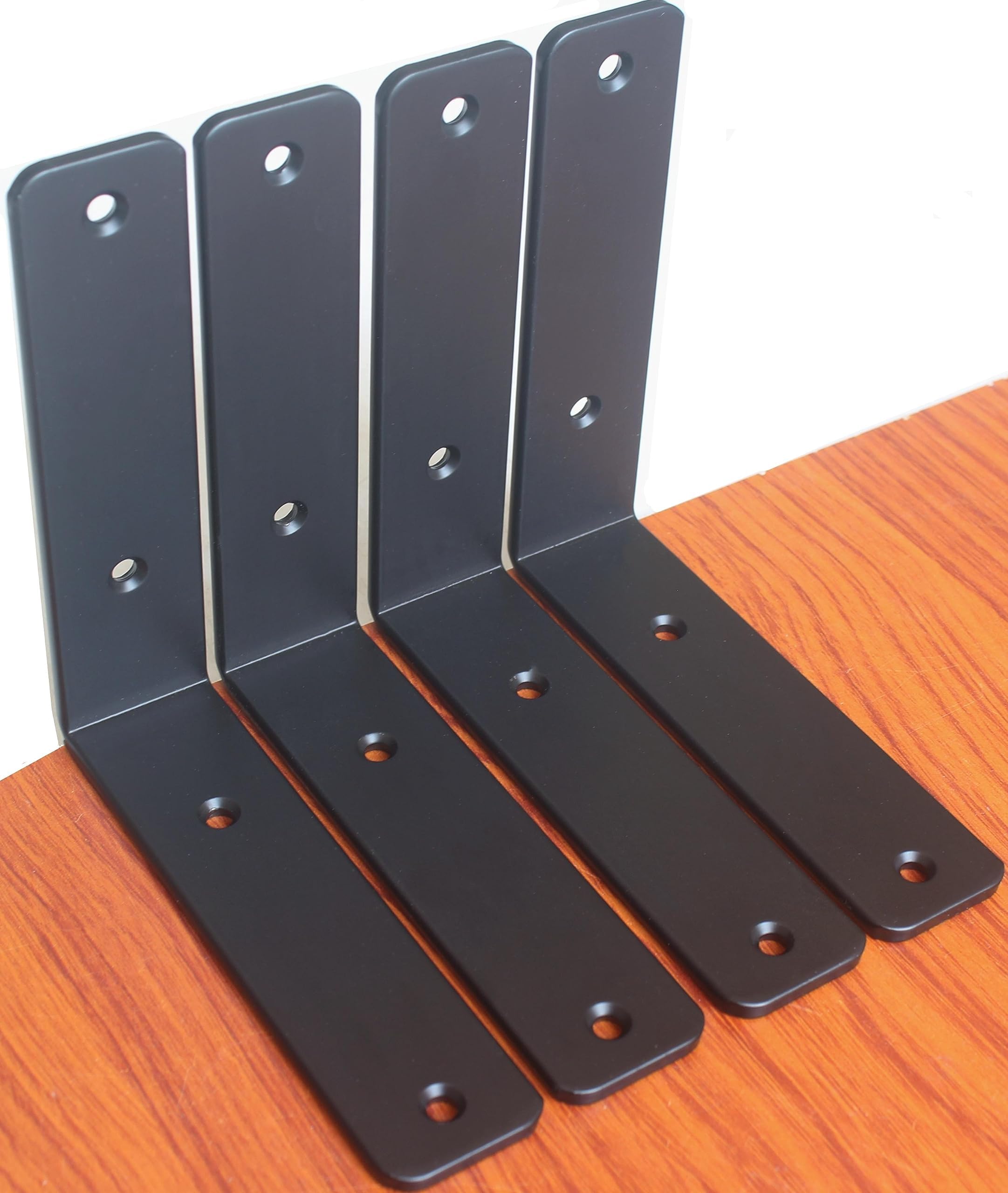 4 Pack - L 6" x H 6" x W1.5, 5mm Thick Black L Shelf Bracket, Iron Shelf Brackets, Metal Shelf Brackets, Floating Shelf, Shelf Supports with Screws