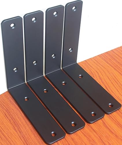 Miniatura 36 de Paquete de 12 soportes de hierro en L, negro, 12 pulgadas de largo x 8 pulgadas de alto x 1.5 pulgadas de ancho, 13/64 pulgadas de grosor, para