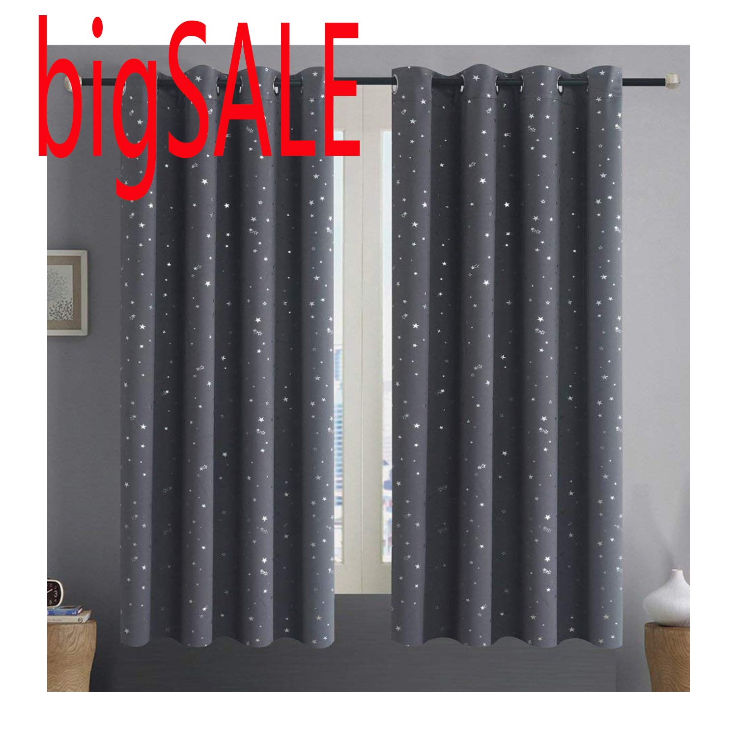 Alice Brown Romantic Starry Sky Creative Blackout Window Curtains for Kids Room/Girls Room/Boys Room Space Inspired Night Sky Twinkle Star Kid's Room Draperies W52 x L63-Inch 1 Panel Grey