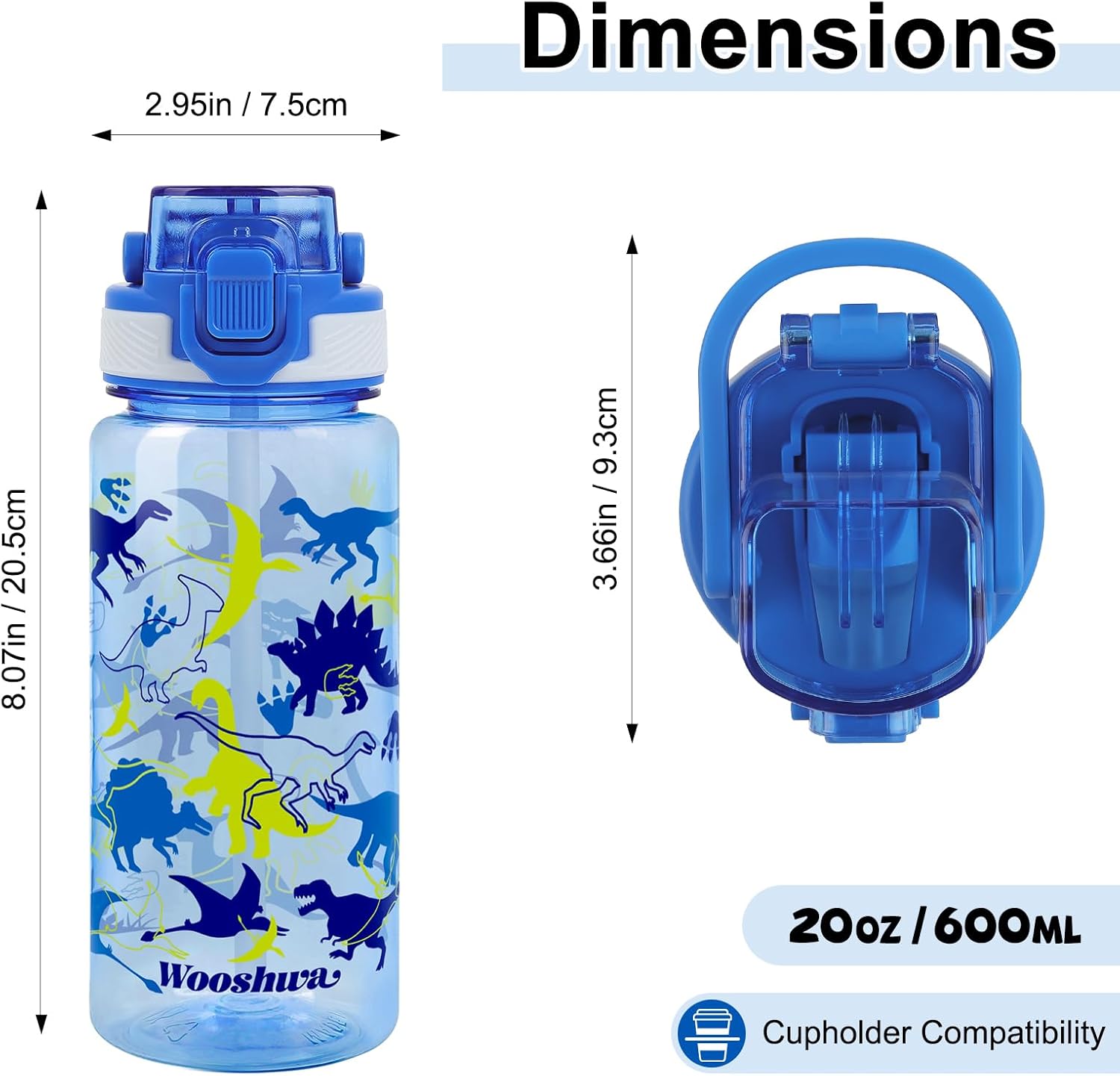 Kids Water Bottle for School, 20 Oz Plastic Water Bottle with Silicone Spout and Pop-Up Cover, BPA Free & Dishwasher Safe (Dinosaur) - Image 4