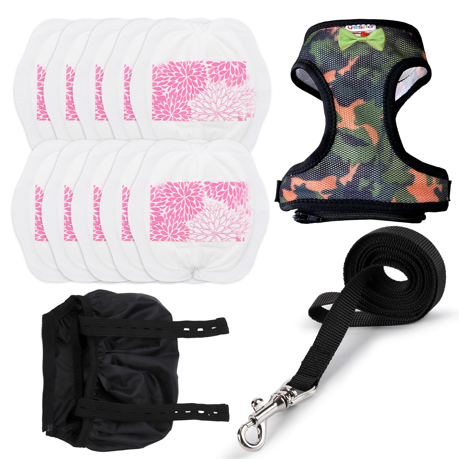 Adjustable Chicken Harness & Diaper with 5.4ft Leash | Escape-Proof Breathable Mesh | Outdoor Walking Training for Hens Ducks & Chicks | Stop Droppings & Feather Mess(Small Camouflage Green)