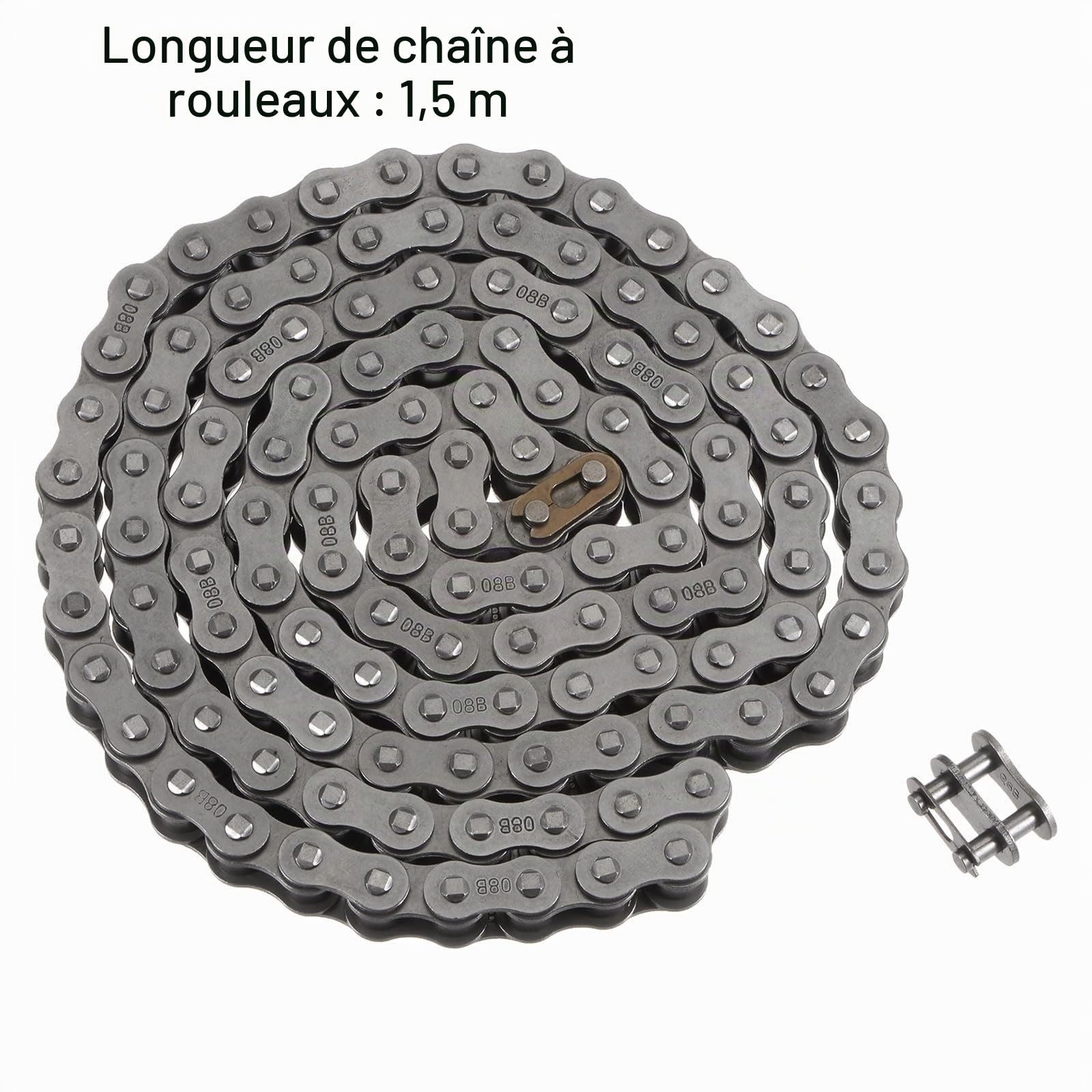 uxcell Chaîne à rouleaux métriques standard 08B, 1,5 m, en acier au carbone, chaîne d'entraînement à rouleaux industriels de 1,27 cm pour moto, vélo, machines industrielles – 120 maillons