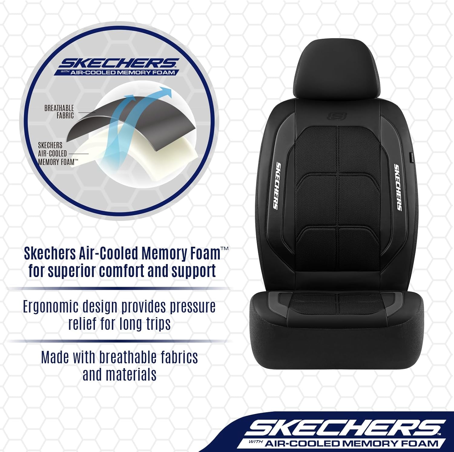 Skechers Air-Cooled & Memory Foam Seat Covers-Leather Car Seat Cover Supply Ultimate Comfort & Support,Front Seats Airbag Compatible,Universal Fit for Most Cars,Vans,Trucks,SUVs,Black Two Front Black and Black image 4 of 7 B0F99H8NSP