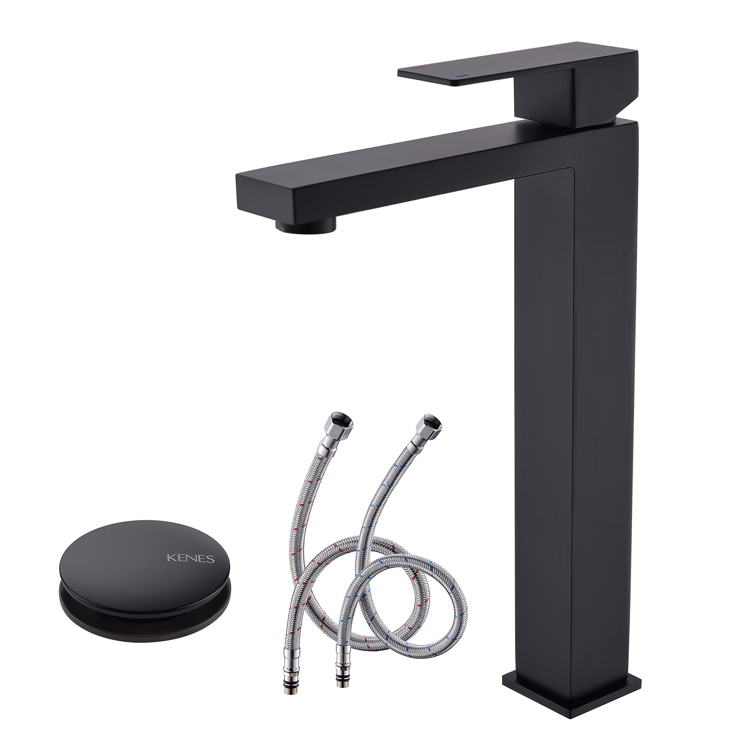 KENES Matte Black Bathroom Faucet Single Handle Tall Vessel Sink Faucet ...