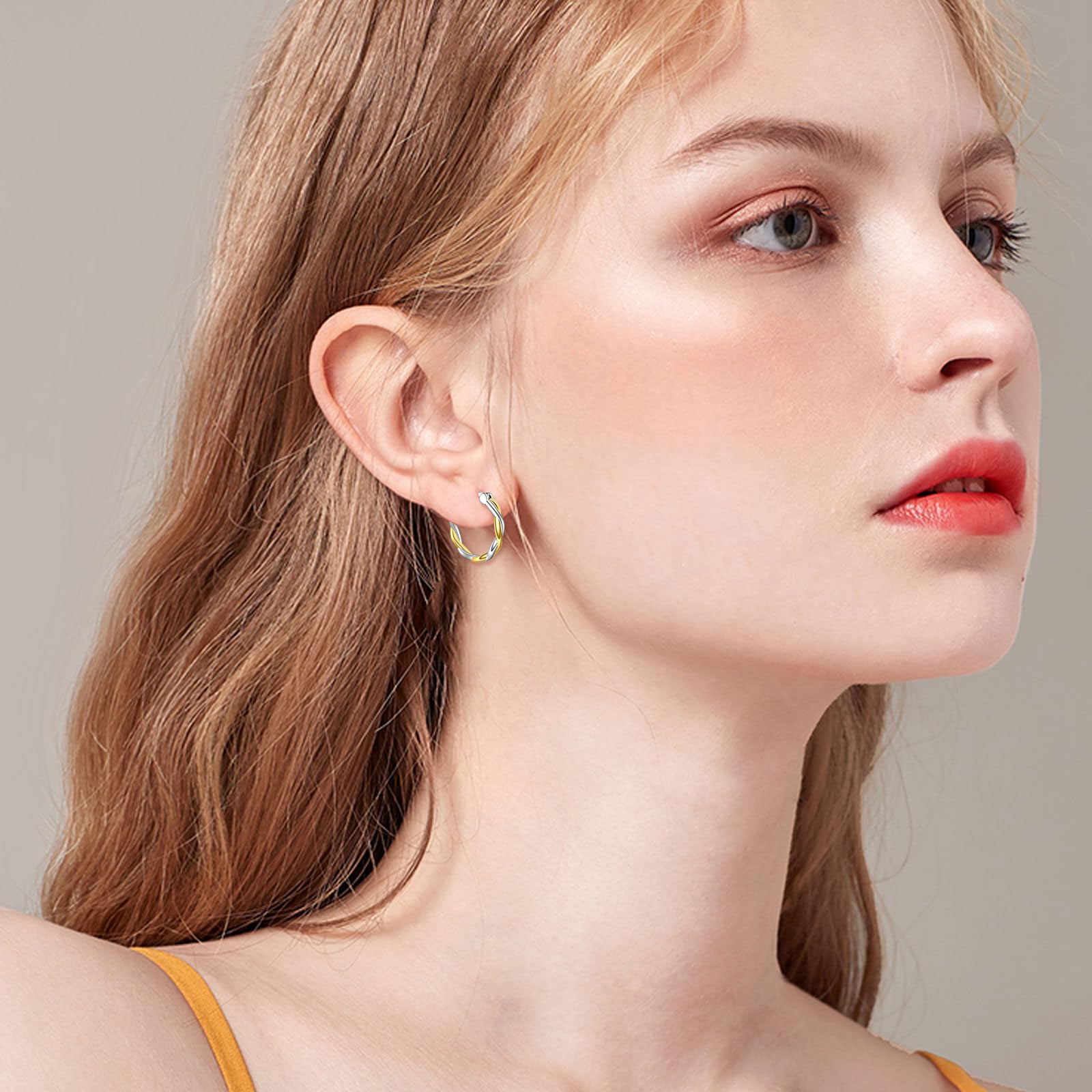 AXELUNA Zweifarbige Ohrringe 925 Sterling Silber aus gemischtem Metall 18K Gold und Silber gedrehte Ohrringe Zweifarbiger Schmuck für Frauen Mom