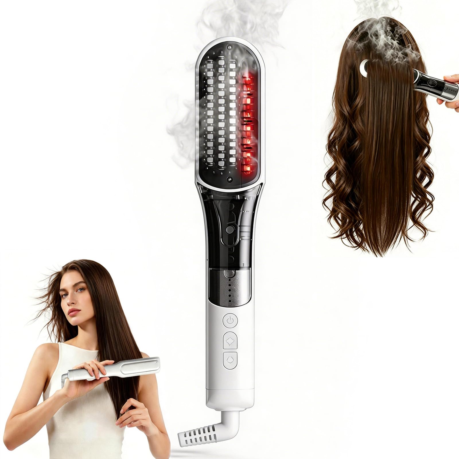 Dampf Glättbürste, für feines & widerspenstiges Haar, Weiß