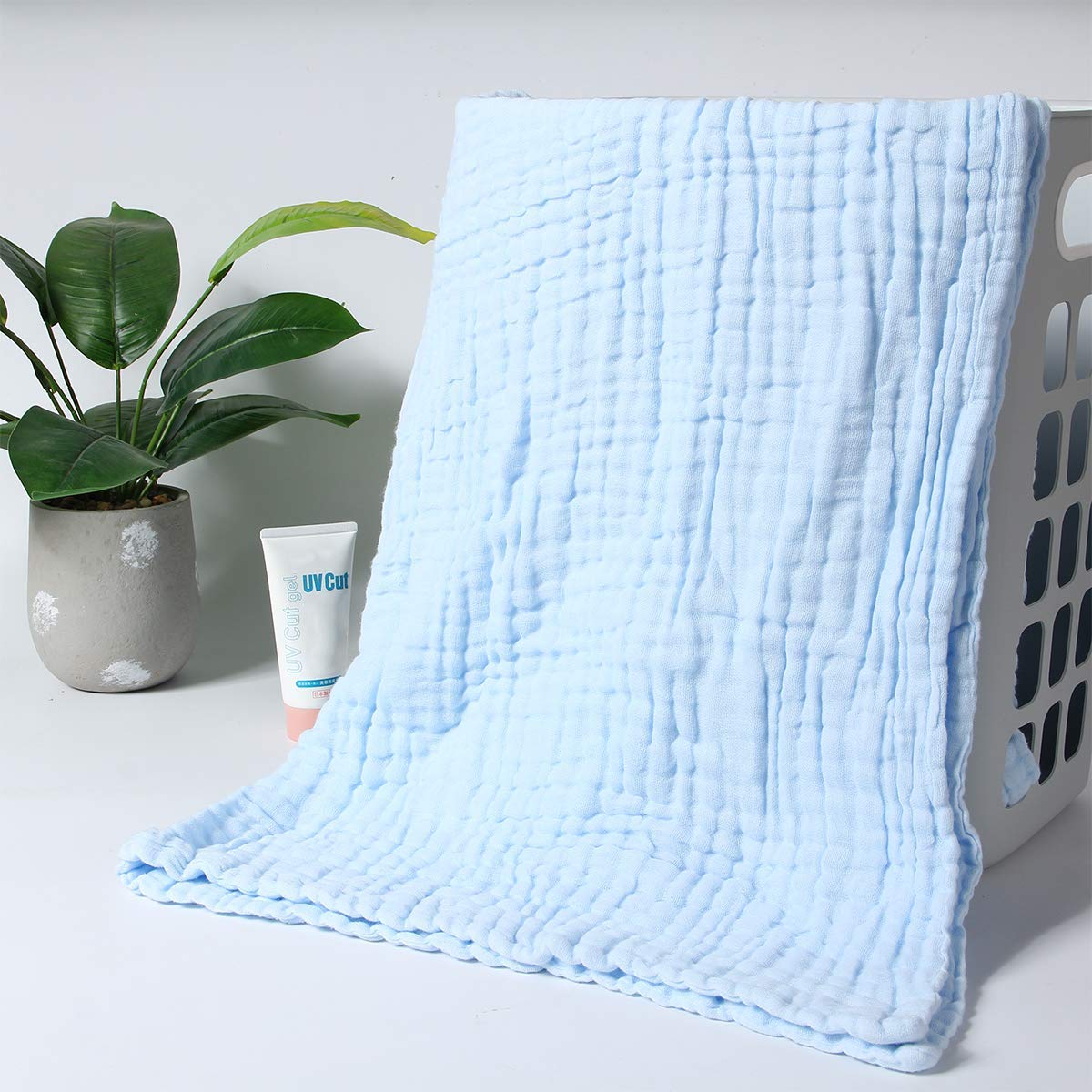MOM'S HOME Baby Super Soft Absorbent Muslin 6 Layer wash Towel- 100X100 CM - | 0-3 Years | Blue-image-36